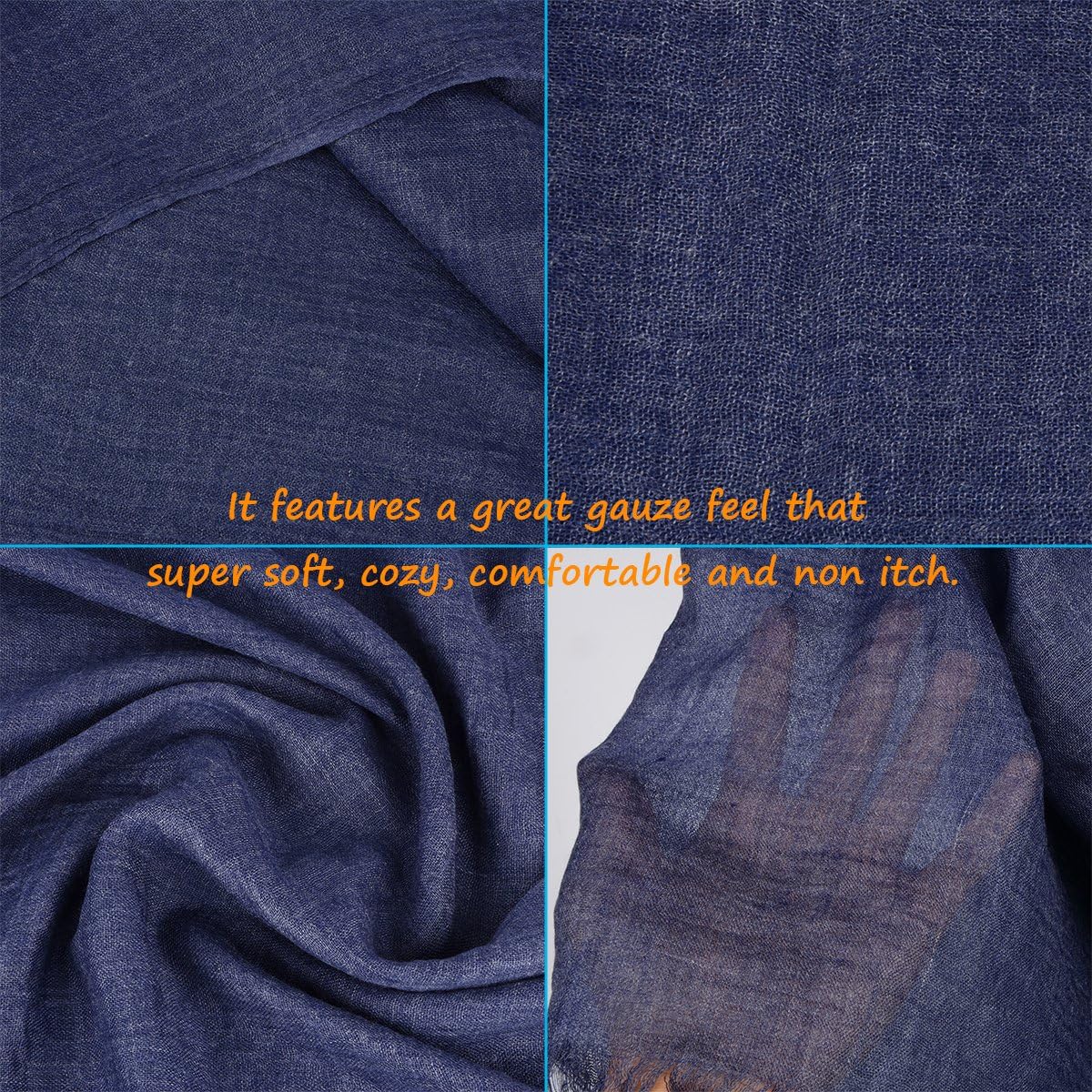 Women Summer Scarfs Large Long Lightweight Linen Beach Gauze Shawl Wrap 75”×43”