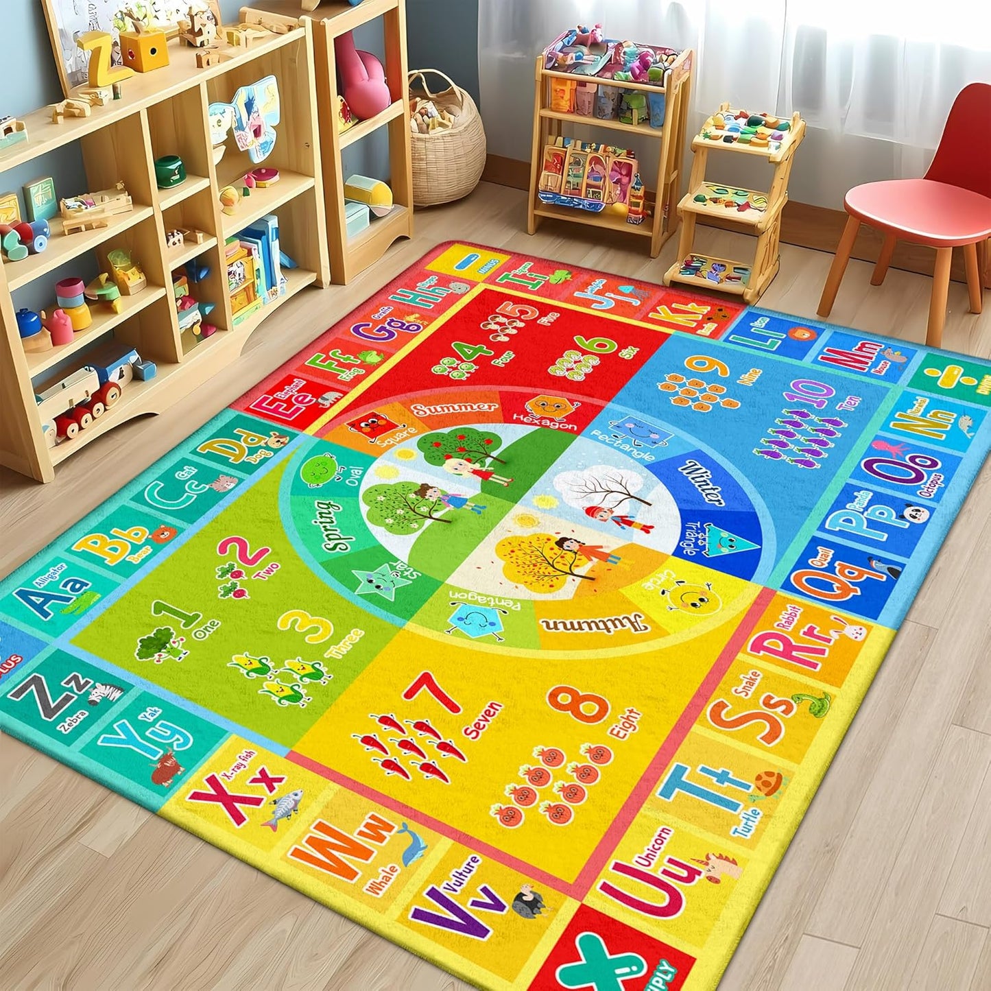 3x5 Small Kids Classroom & Playroom Rug - ABC Alphabet Educational Area Rug with Animals Numbers & Colors - Washable Non-Slip Carpet Playmat for Nursery Preschool & Reading Area