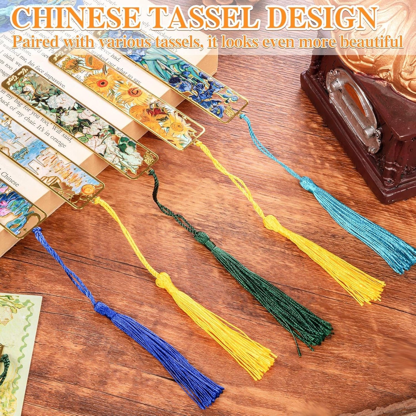 6Pcs Metal Tassel Bookmarks, Van Gogh Oil and China Painting Art Bookmarks, 6 Styles Book Marks for Reading, Bookmark for Women Men Book Lovers