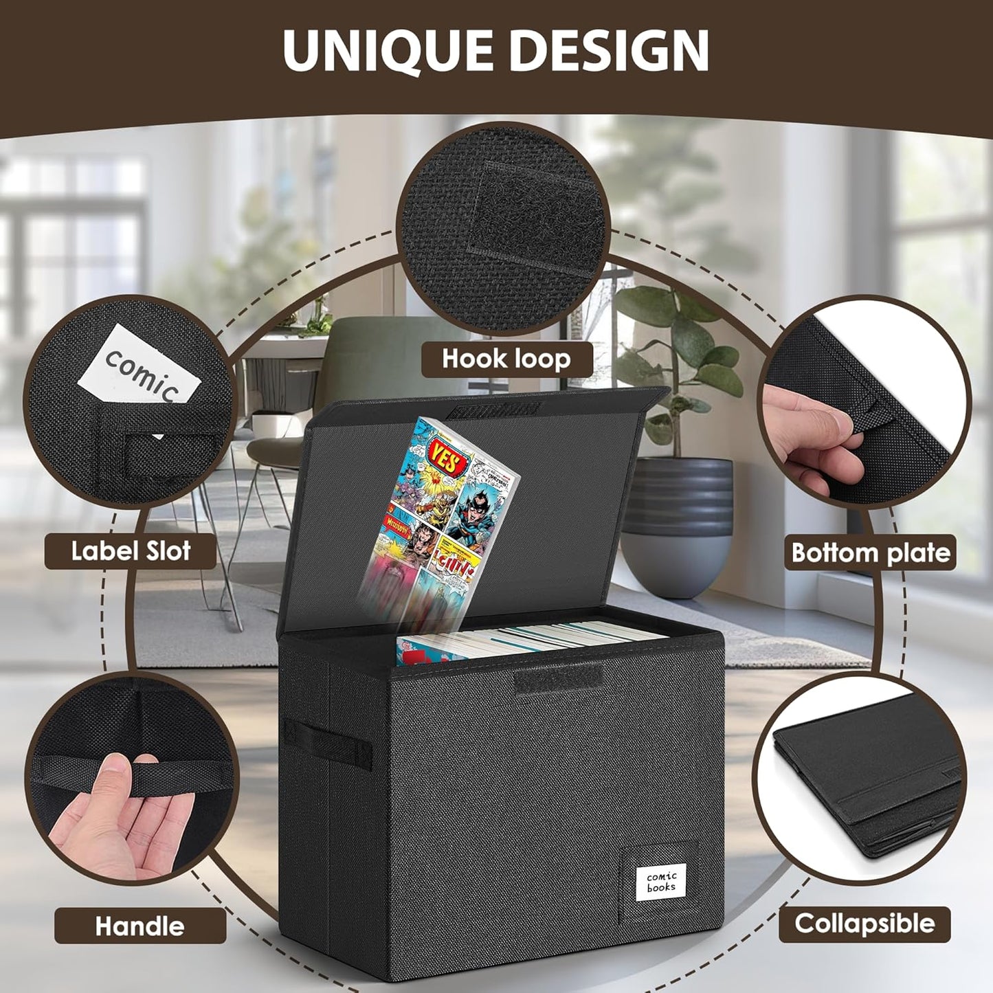 Leffis Comic Book Storage, Collapsible and Stackable Comic Short Box, Moistureproof Comic Box with Lid and Label Slot 15.5" X 7.5" X 11.3" Holds 150 Comics (5)