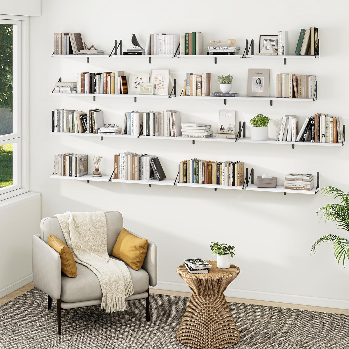 Heimlove Floating Book Shelves for Wall,35.4 Inches Long Wall Mounted Bookshelves,Heavy Duty Bracket Shelves for Living Room Kitchen,Laundry Room Storage & Decor,Set of 3,White