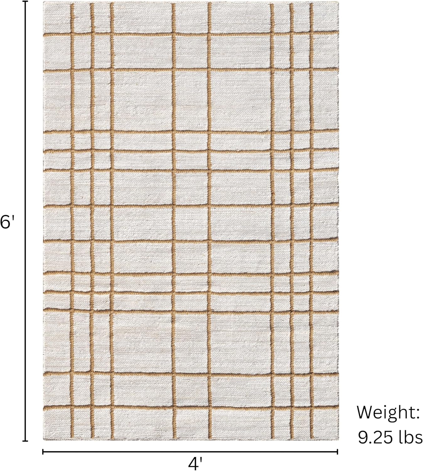 Homespice Faye Checkered Area Rug 4×6' - Jute Hand Woven Rugs for Living Room and Bedroom, Ideal for Scandinavian & Farmhouse Home Decor - Rectangular White and Brown Design with Cotton Backing