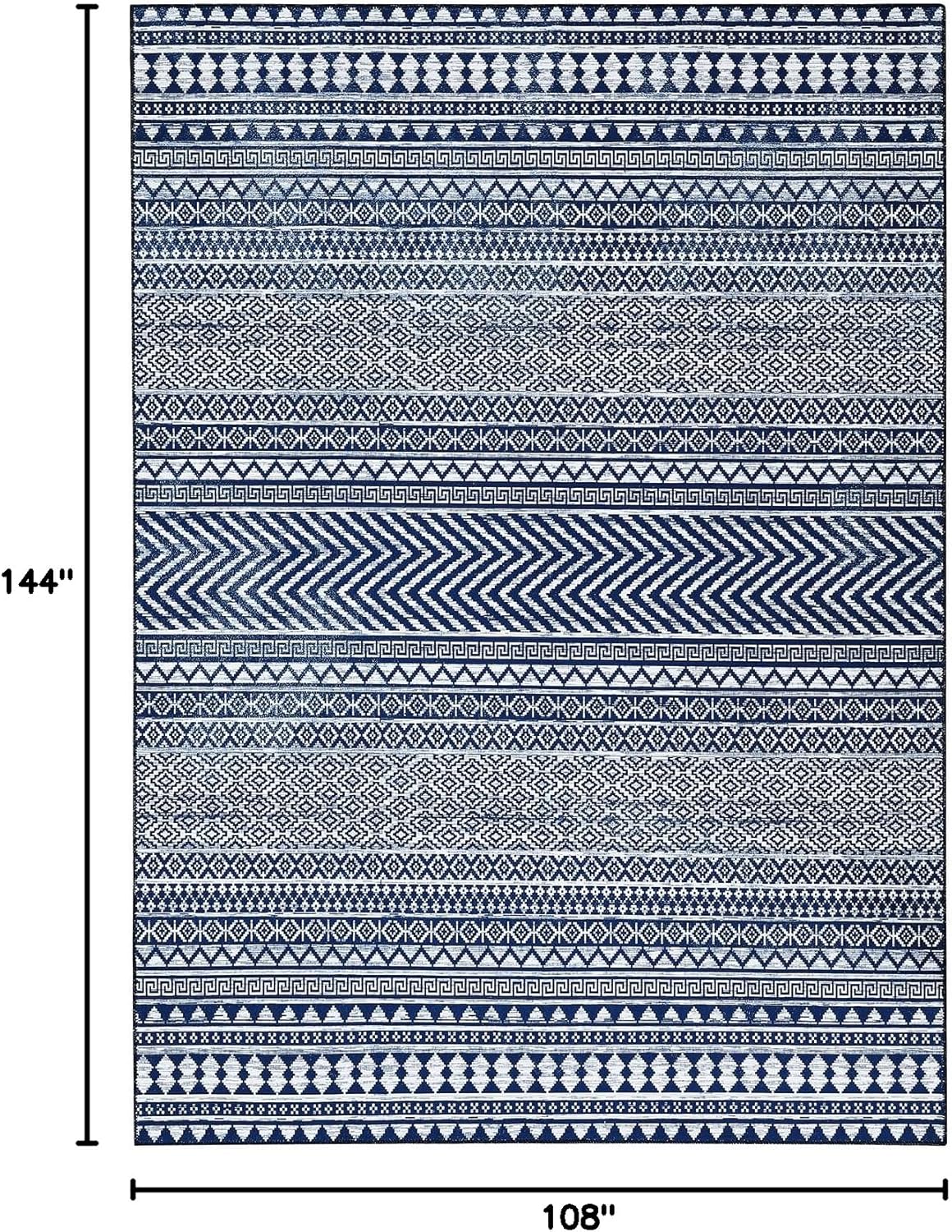 WESTLOOM 9x12 Large Living Room Rug Washable Rug Indoor Non-Slip Boho Rug Moroccan Rug Stain Resistant Geometric Carpet for Bedroom Home Office, Blue