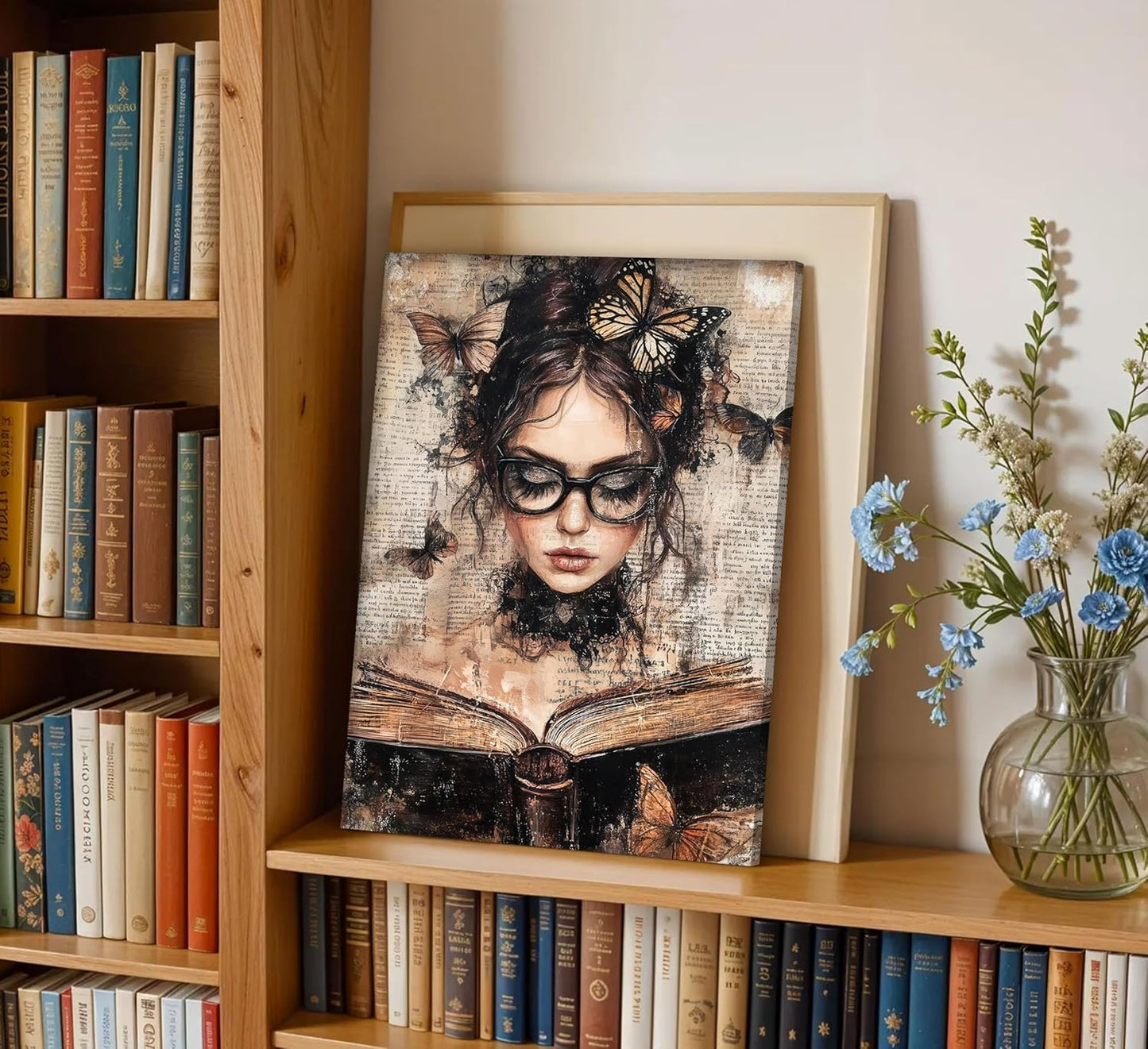 Framed Reading Woman Canvas Wall Art Moody Victorian Female Scholar Poster Print Dark Academy Picture Gothic College Aesthetic Wall Decor for Bedroom Living Room Library Corner Bedroom Dorm 12x16in