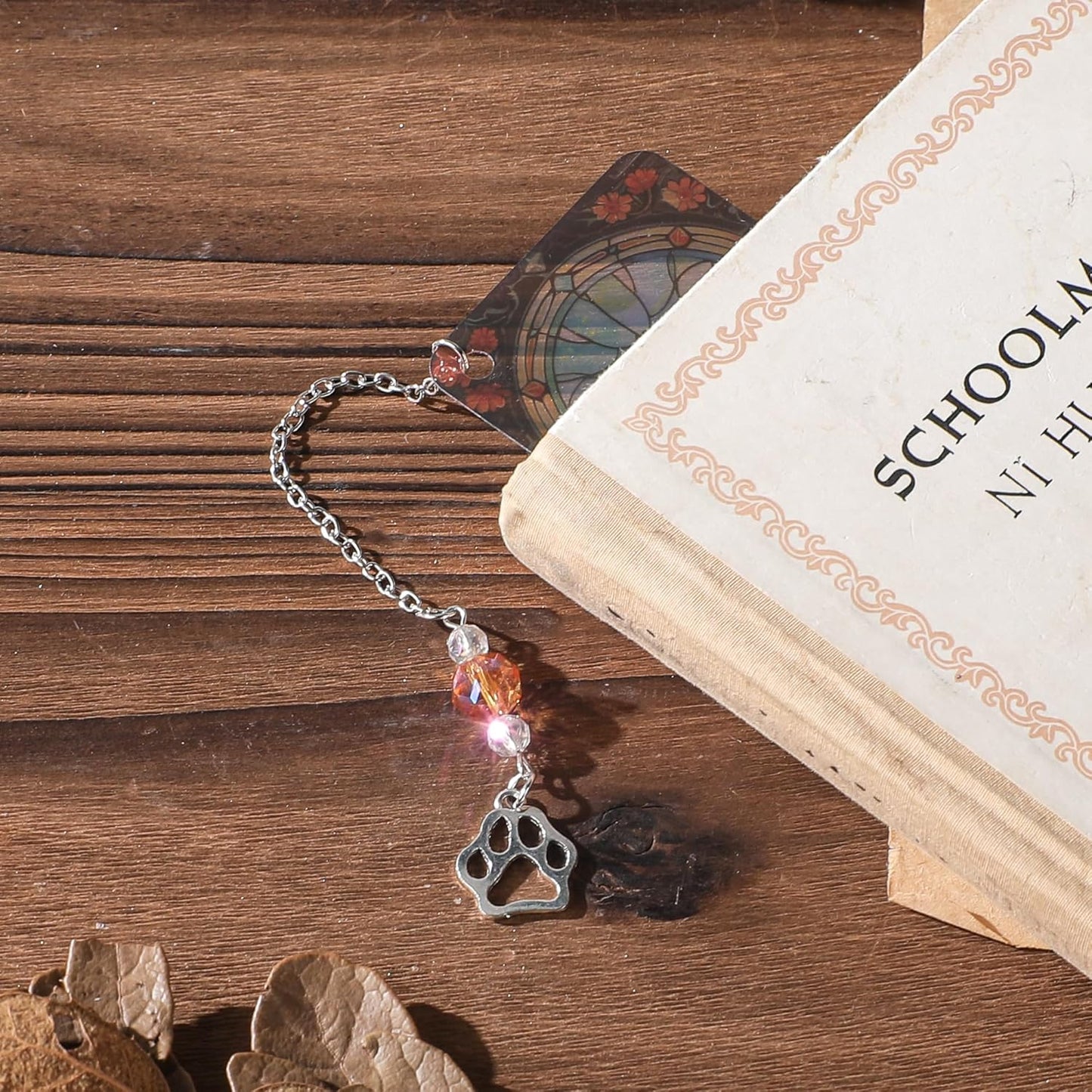 Cute Cat Bookmark Gifts - 4 Pcs Funny Stained Glass Bookmarks for Women Men Book Lovers Cats Paw Pendant Tassels Beaded Page Marks Reading Accessories Bookish Gift for Birthday Back to School