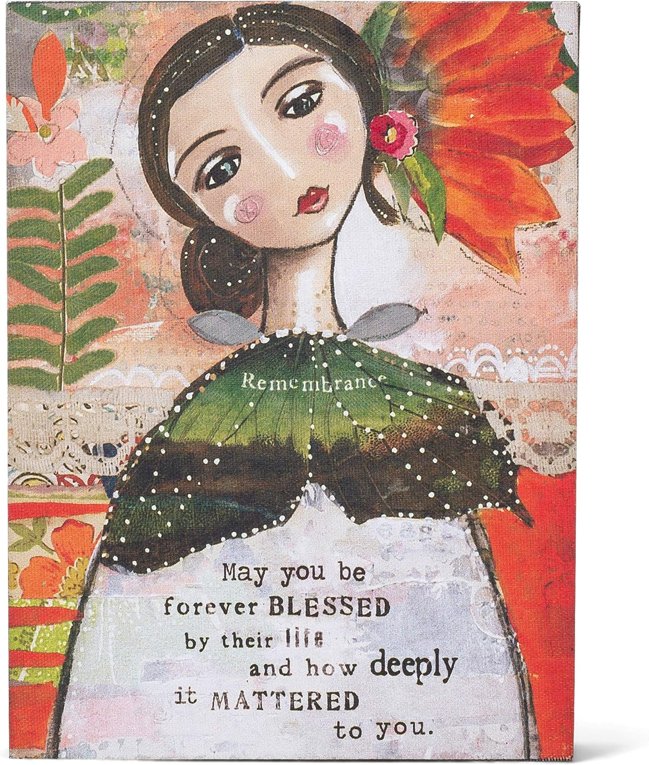 DEMDACO Forever Blessed Floral Red 8 x 6 Wood and Canvas Decorative Wall Art Sign