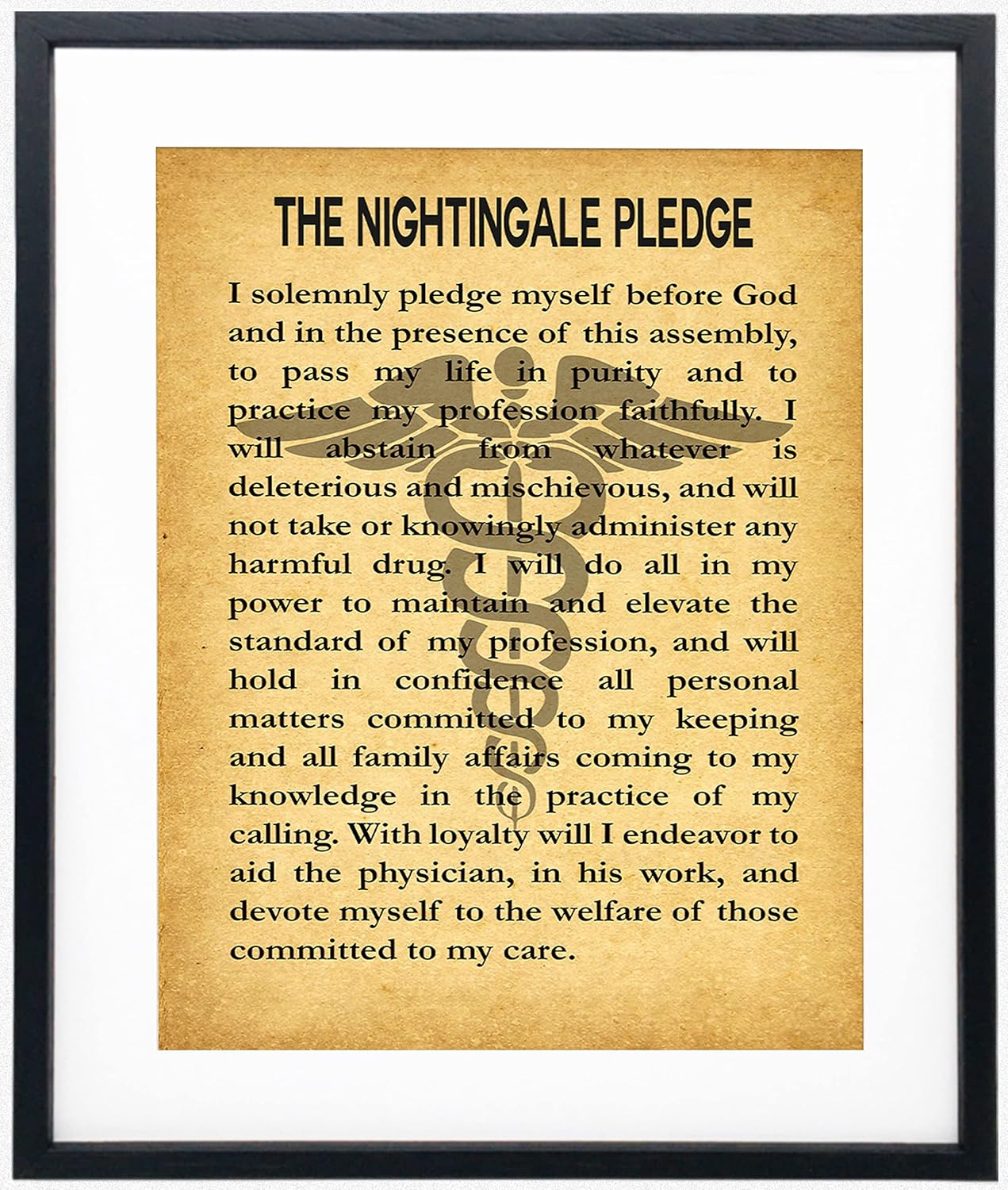 Nurse Graduation Gift Poster - Gift For Nurse Framed The Nightingale Pledge Framed Art Print / Nightingale Pledge Motivational Wall Art, Posters for Bedroom, Medical Gifts Quotes Wall Decor & Office Decor (8 x 10, Vintage)