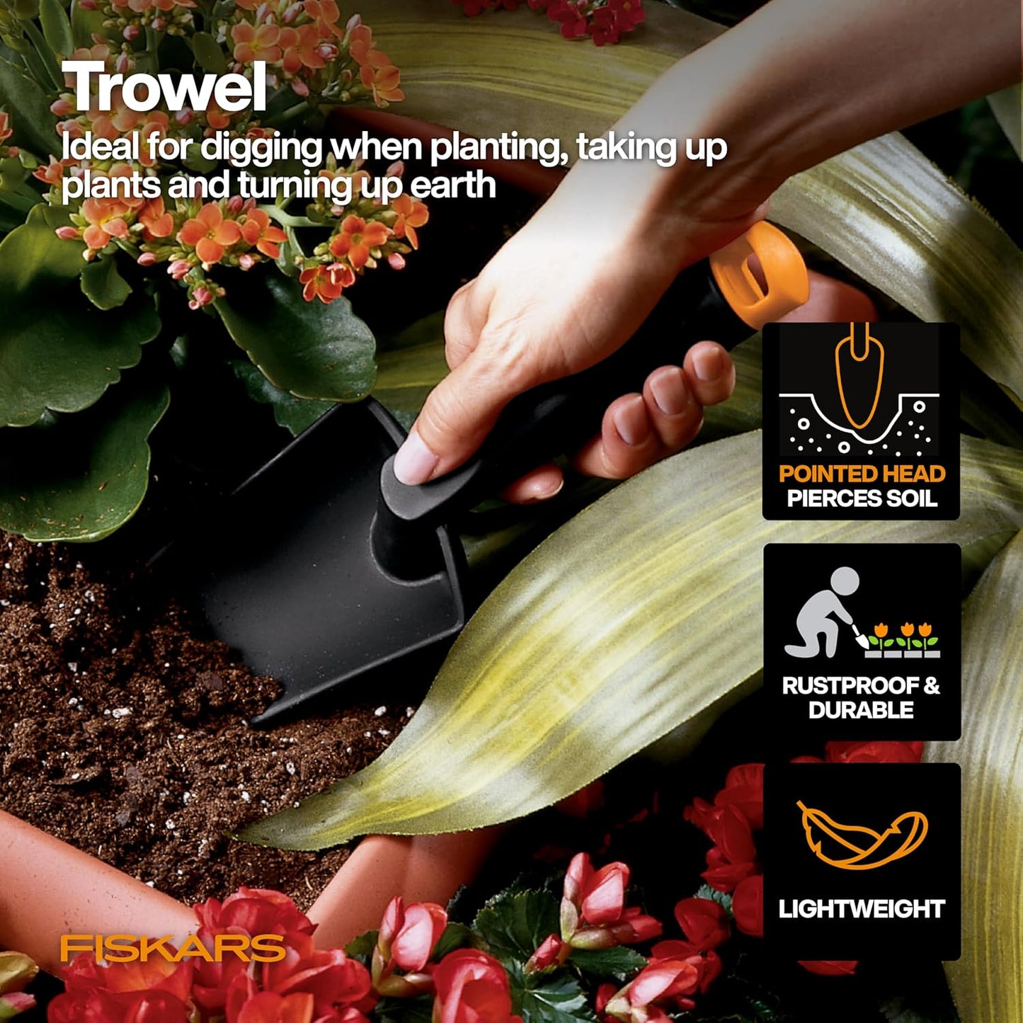 Fiskars Vegetable Gardening Essentials 6-Piece Tool Set for Cultivating, Serrated Stainless Steel Shears & 4-in-1 Seed Sower for Planting, Rust-Resistant Steel Trowel, Cultivator, Weeder, L/XL Gloves