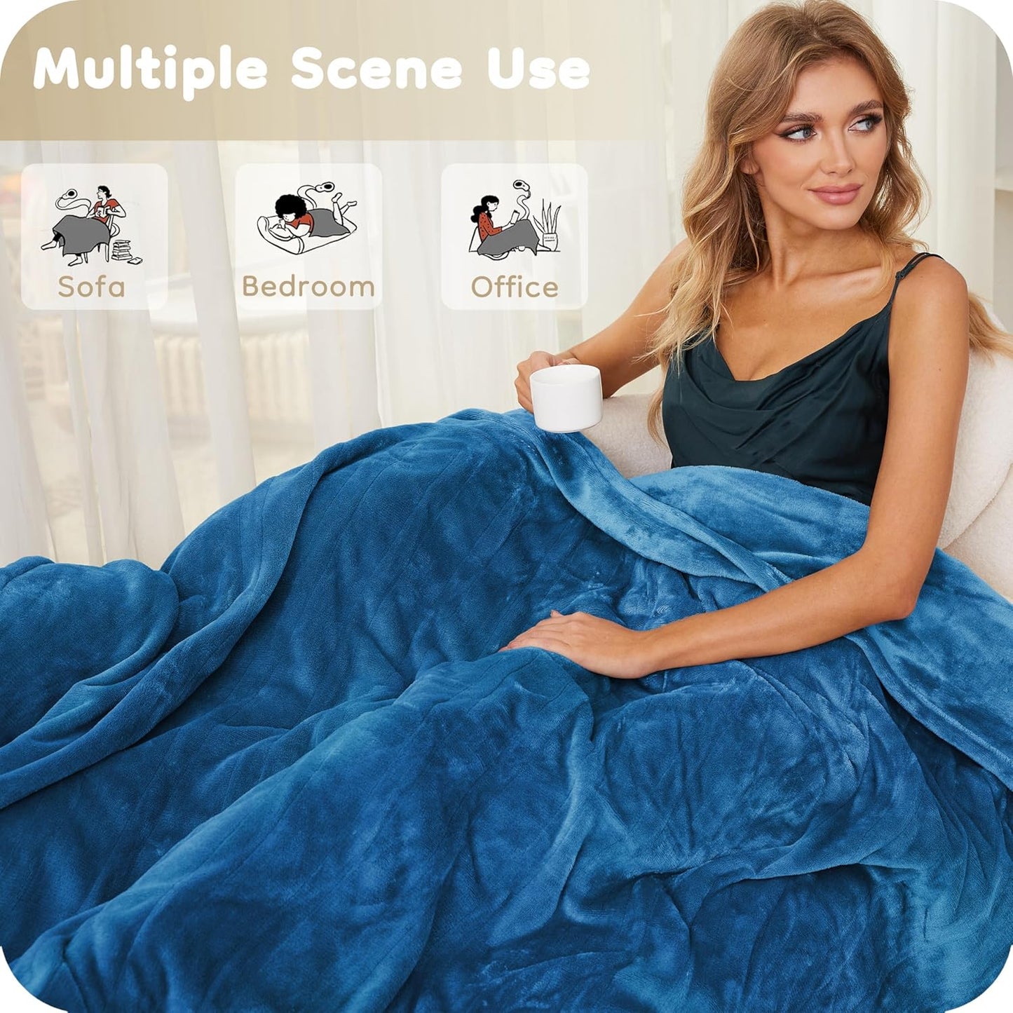 Electric Heated Blanket Full Size 72"×84", Luxurious Breathable Flannel with 4 Heat Settings, 10-Hour Auto Shut-Off & Overheat Protection, for Bed & Couch, Cozy Gift - Lake Blue