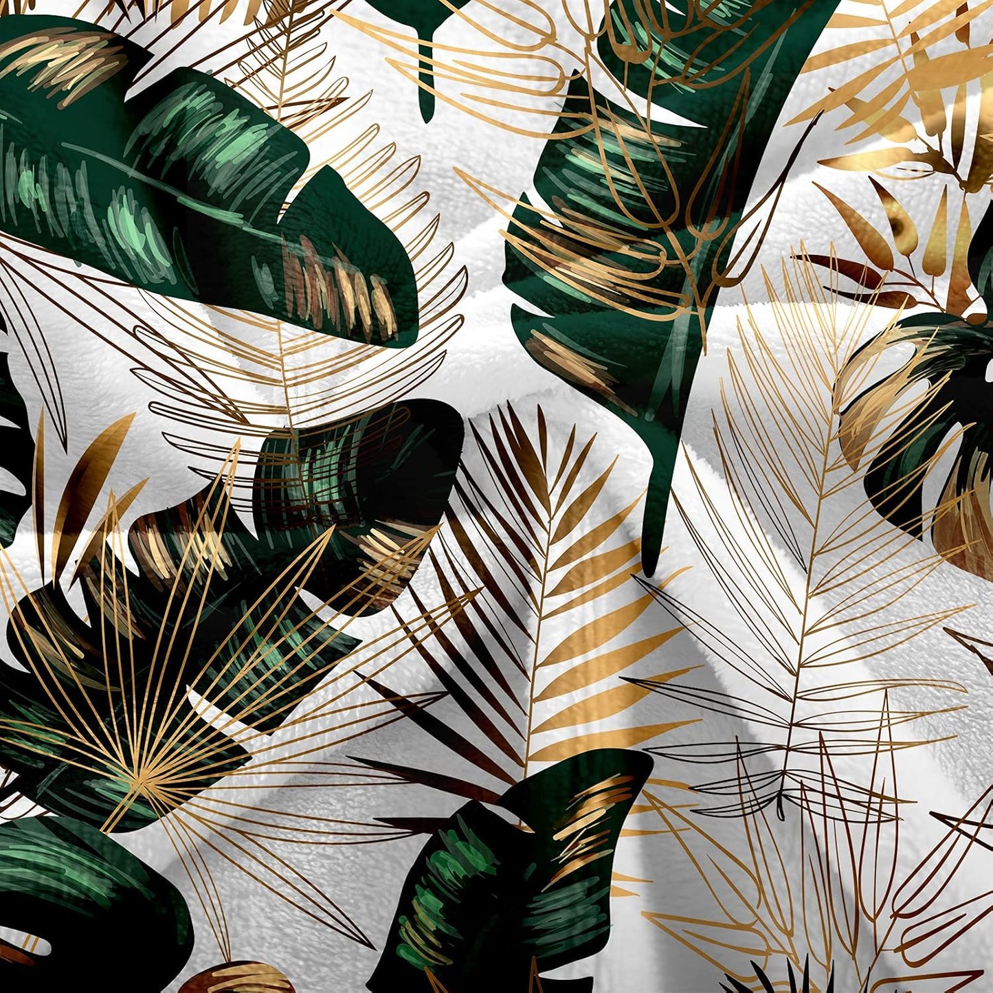 Bedbay Palm Tree Throw Blanket Tropical Bedding Green Gold Palm Leaf Pattern Soft Lightweight Plush Fuzzy Throw Blanket for Couch Flannel Blanket Twin Size for Girls Boys (Leaf, Twin(60"x80"))