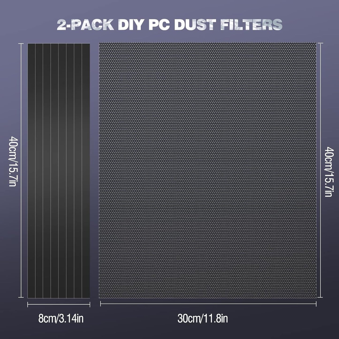 MoKo 400x300mm DIY PC Case Dust Mesh Filter, [2 Pack] PVC Dustproof Magnetic Dust Filter Cover, PC Mesh Grill with Magnetic Frame Strip Computer Cooler Fan Dust Filter for Computer PC Case, Black