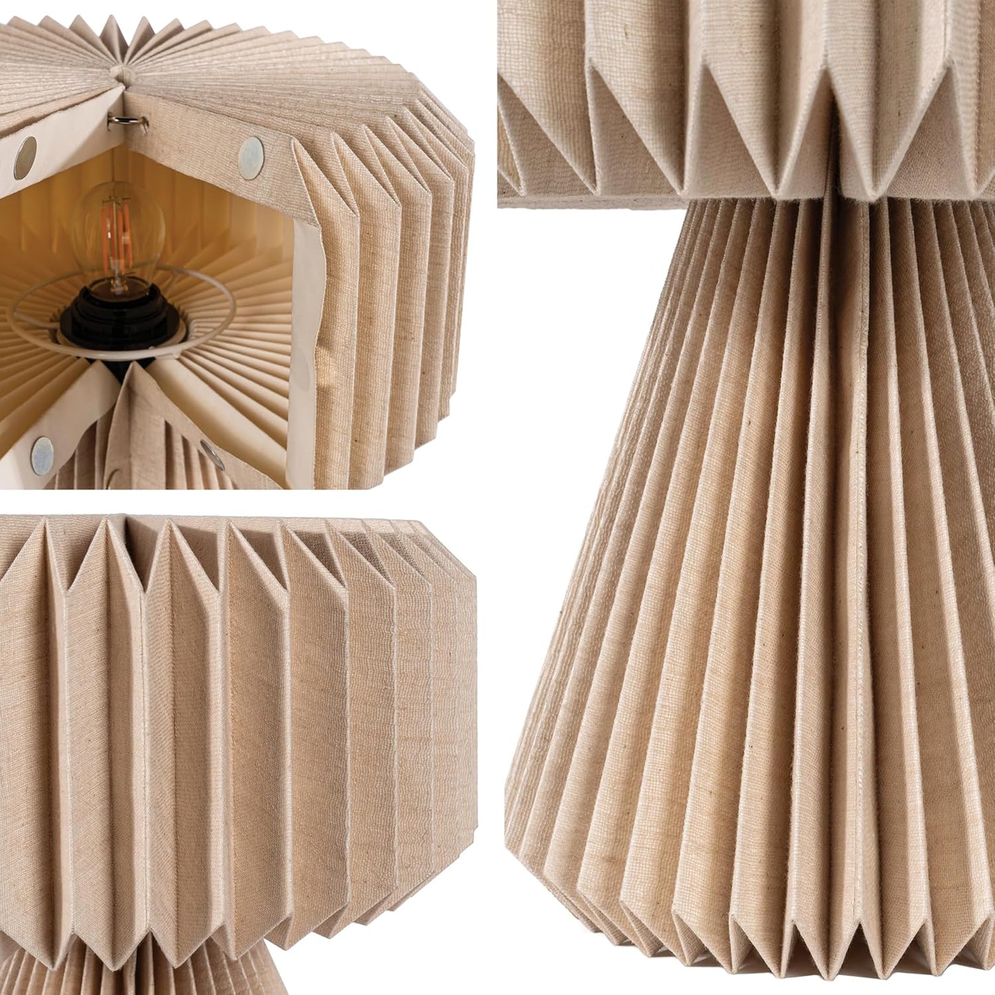 JONATHAN Y 12.8" Natural Modern Art Deco Accent LED Table Lamp for Bedroom, Paper Pleated Shade, Scandinavian Boho Small Bedside Lamp, LED Bulb Included JYL9107B