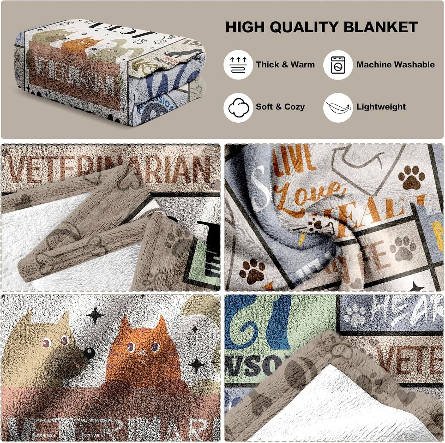 Veterinary Gifts Blanket 60"x50", Veterinarian Gift for Women Men, Gift for Veterinarians, Vet Med Gifts, Future Veterinarian Presents, Veterinary Student Graduation Presents