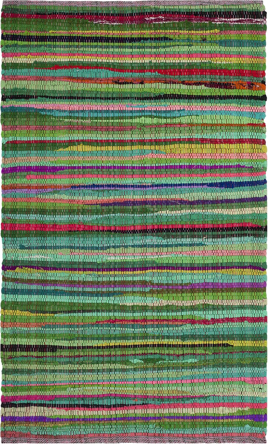SAFAVIEH Rag Rug Collection Accent Rug - 2'3" x 5', Green & Multi, Handmade Boho Stripe Cotton, Ideal for High Traffic Areas in Entryway, Living Room, Bedroom (RAR240E)