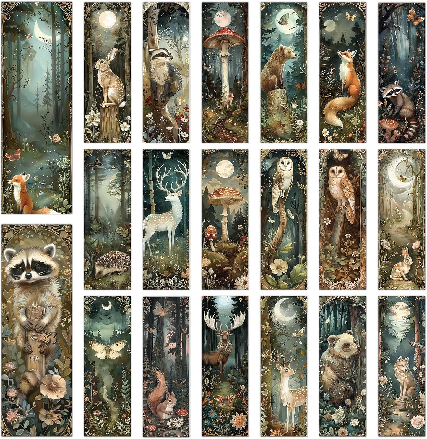 Woodland Animal Bookmarks Gifts - 100 Pcs Fantasy Forest Animal Bookmark Paper Mushroom Raccoons Flower Book Mark Page Clips Gifts for Women Men Book Lovers Students Teachers Bookish Reading