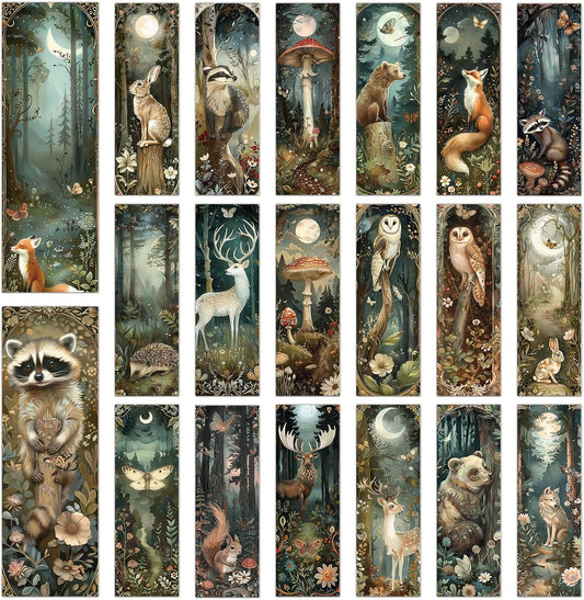 Woodland Animal Bookmarks Gifts - 100 Pcs Fantasy Forest Animal Bookmark Paper Mushroom Raccoons Flower Book Mark Page Clips Gifts for Women Men Book Lovers Students Teachers Bookish Reading