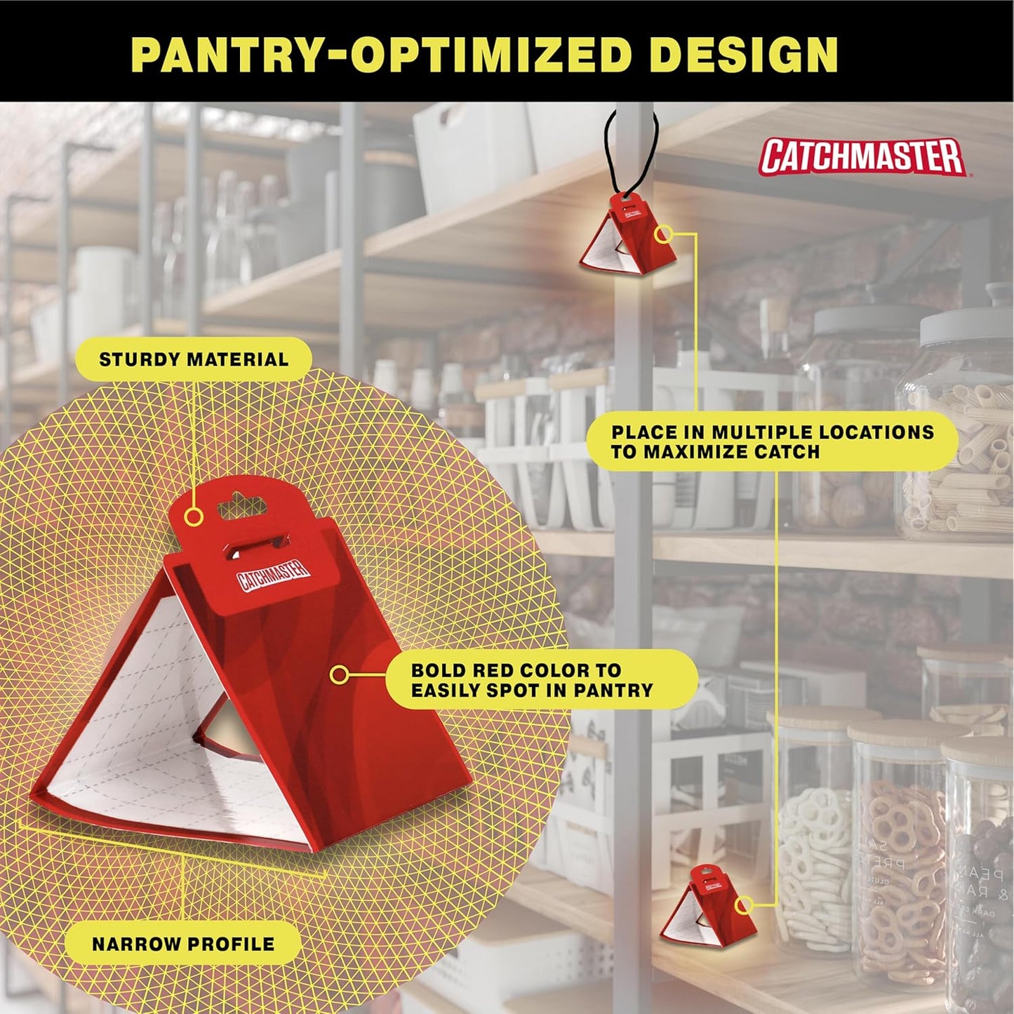 Catchmaster Pantry Moth Traps with Premium Extra Strength Pheromone Technology – XL, Extra-Strength Flour & Indian Meal Moth Traps – Protects Kitchen Cabinets & Food Storage – Red, 6PK