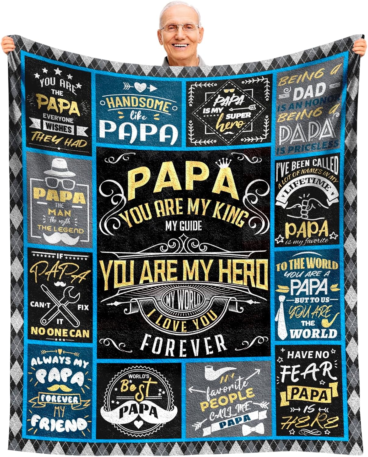 Fathers Day Papa Gifts Throw Blanket 60"x50", Birthday Gifts for Papa from Grandkids Grandchildren Grandson Granddaughter