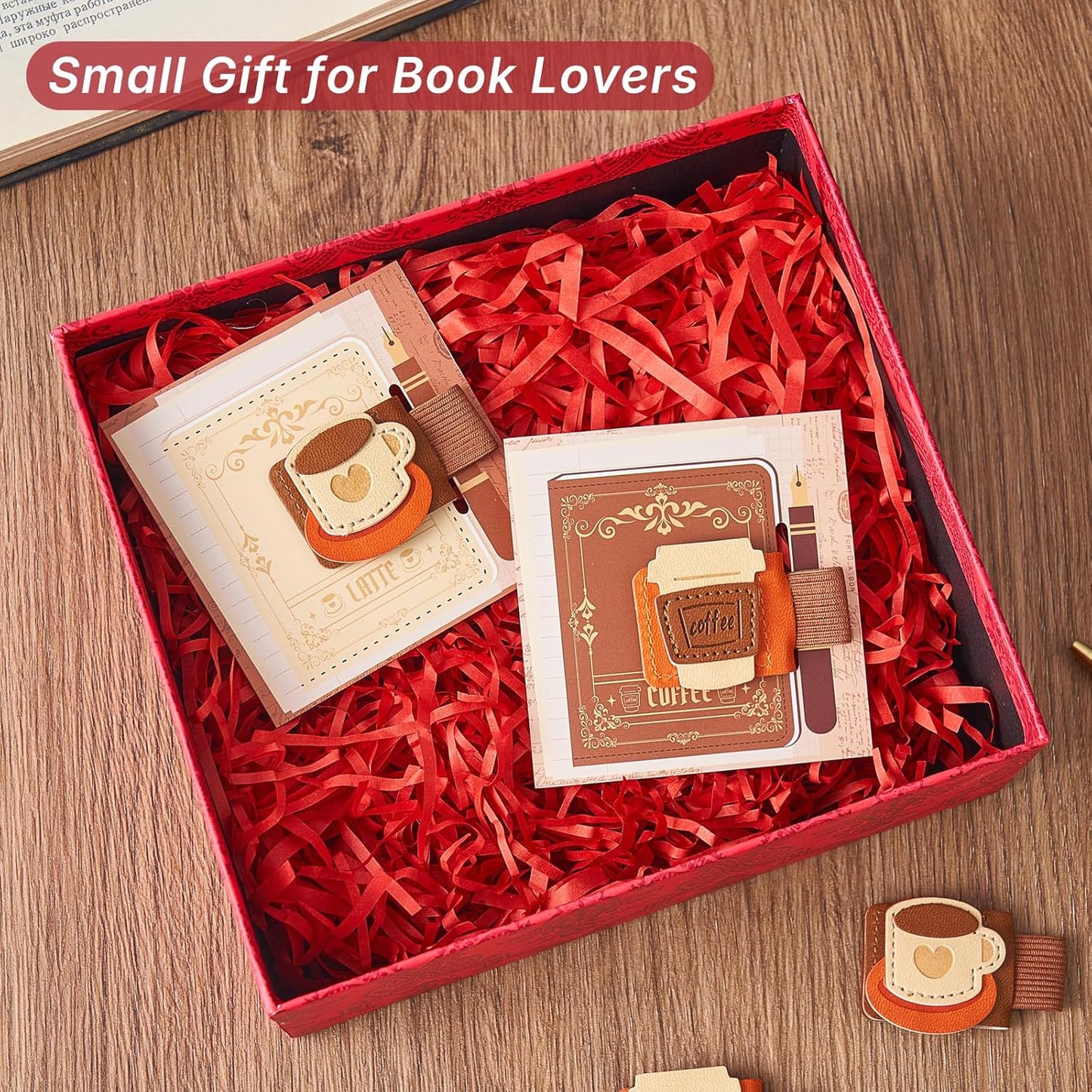 2pcs Coffee Magnetic Bookmarks, Vintage Leather Book Mark with Pen Holder for Reading Women, Magnet Bookmark Clip for Book Lover