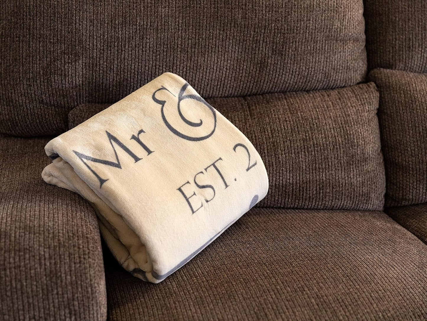 Soft Sentiments Outrageously Soft Reversible Velvet Ultra Plush Throw - 50 x 60 Inch - Mr & Mrs (Tan)
