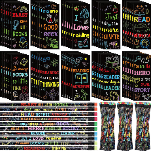 120 Pcs Read Across America Day Gifts for Students: Reading Motivational Bookmarks and Pencils Bulk Set, National Reading Month Teacher Rewards, Classroom School Stationery Party Favors