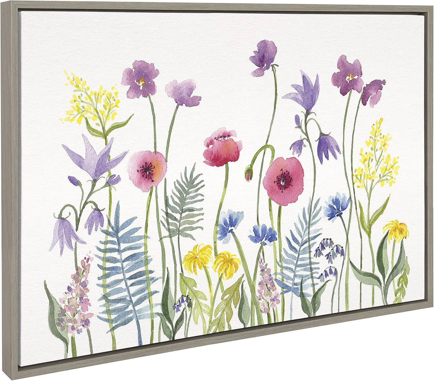 Kate and Laurel Sylvie Wildflorals Framed Canvas Wall Art by Patricia Shaw, 23x33 Gray, Decorative Flower At for Wall