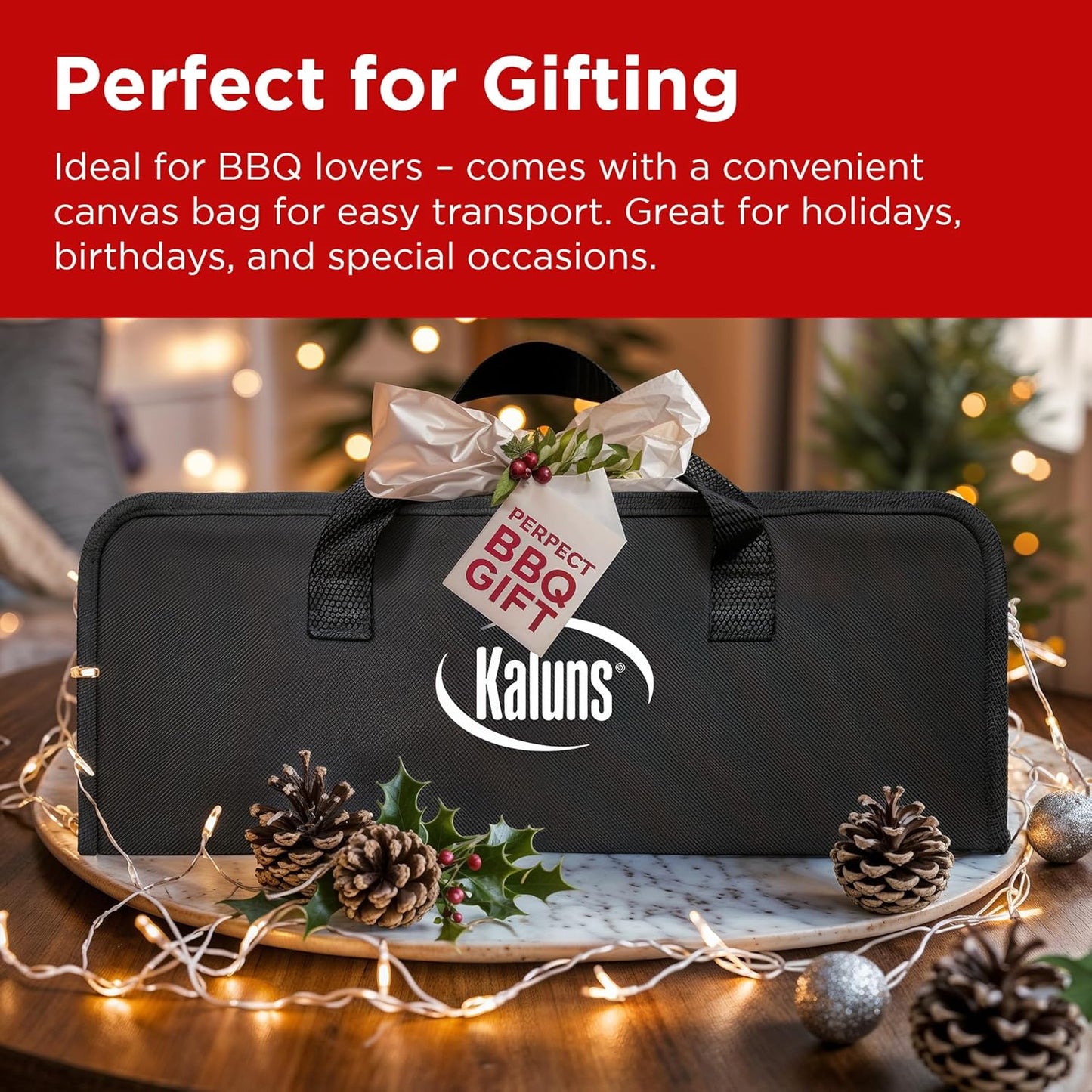 Kaluns Grilling Accessories, Dad Gifts for Fathers Day, Heavy Duty Stainless Steel Grill Set BBQ Grill Accessories for Outdoor Grill with Meat Thermometer, Case and Apron