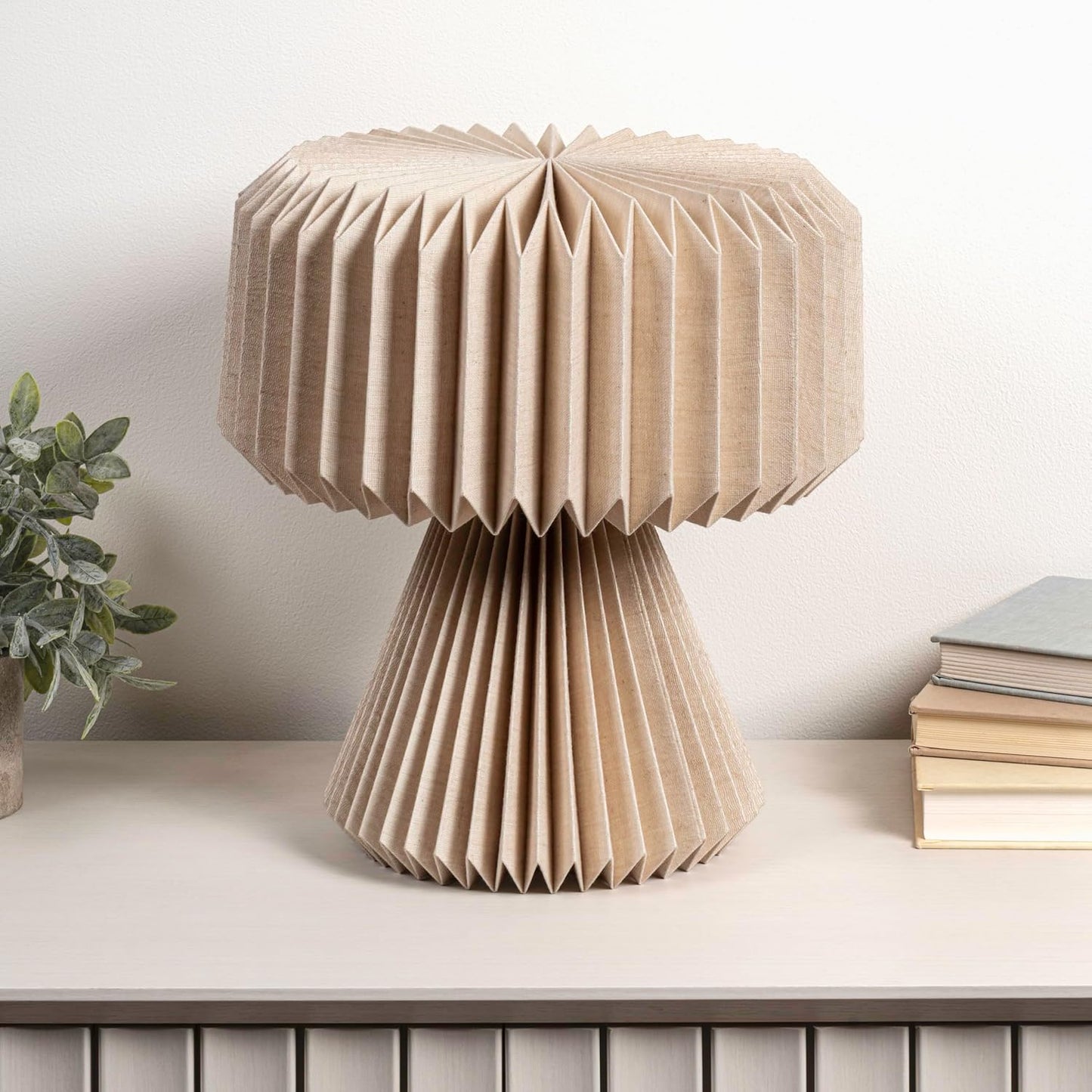 JONATHAN Y 12.8" Natural Modern Art Deco Accent LED Table Lamp for Bedroom, Paper Pleated Shade, Scandinavian Boho Small Bedside Lamp, LED Bulb Included JYL9107B