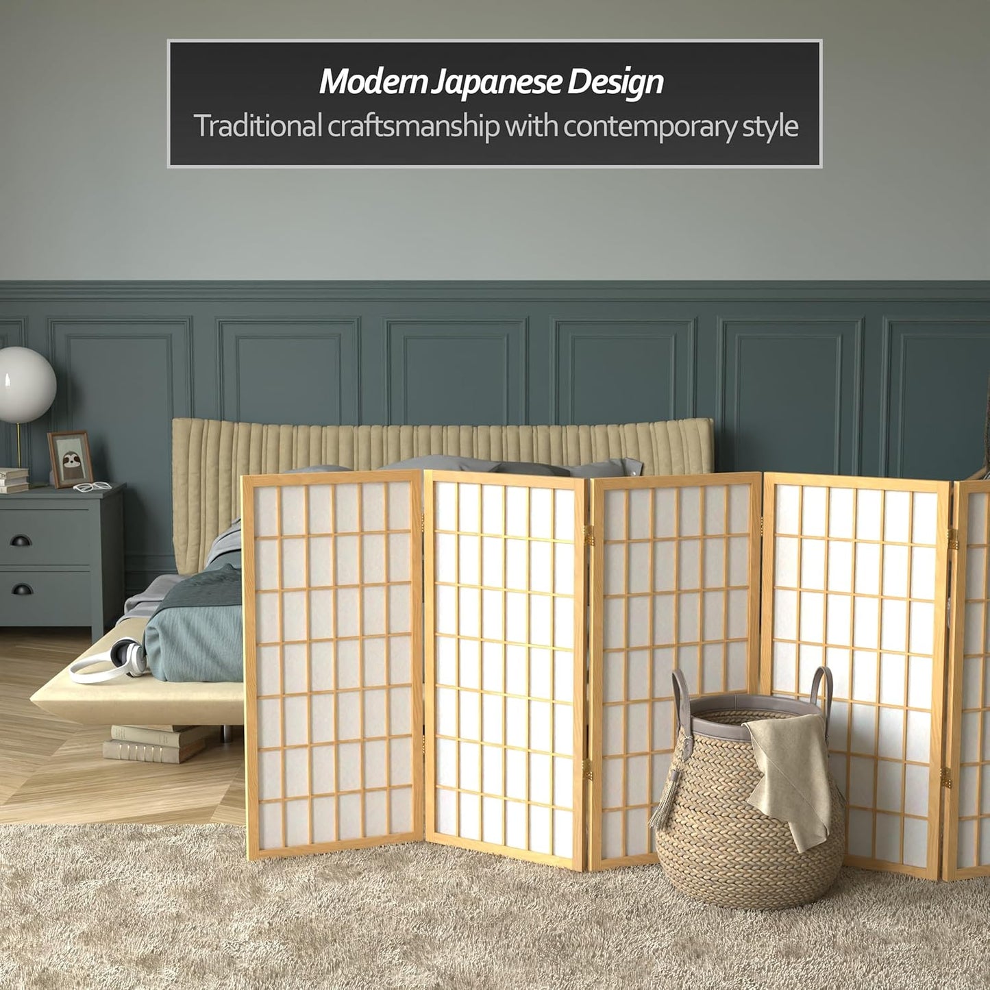 3 ft. Short Window Pane Shoji Screen - Natural - 5 Panels