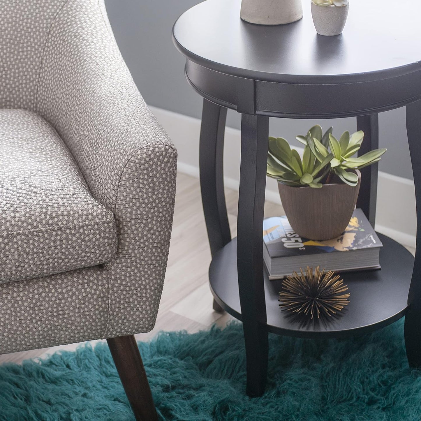 Powell Furniture Round Table with Shelf, Black