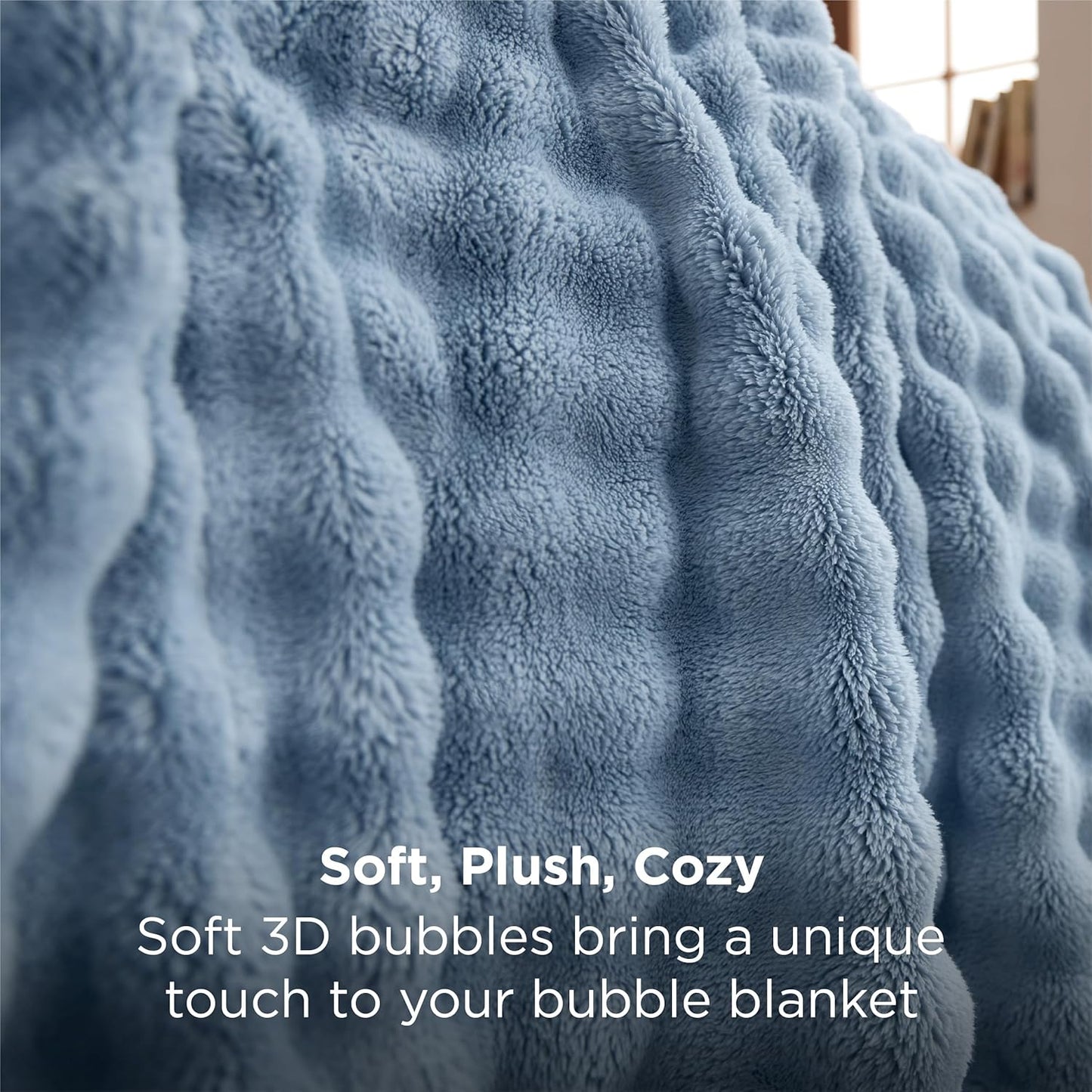 Bedsure 3D Fleece Bubble Blanket for Couch - GentleSoft Blue Spring Throw Blanket for Sofa Bed Room Decor - Luxury Soft Cozy Gifts for Her, Lightweight, All Seasons, Celestial Blue, 50"×60"