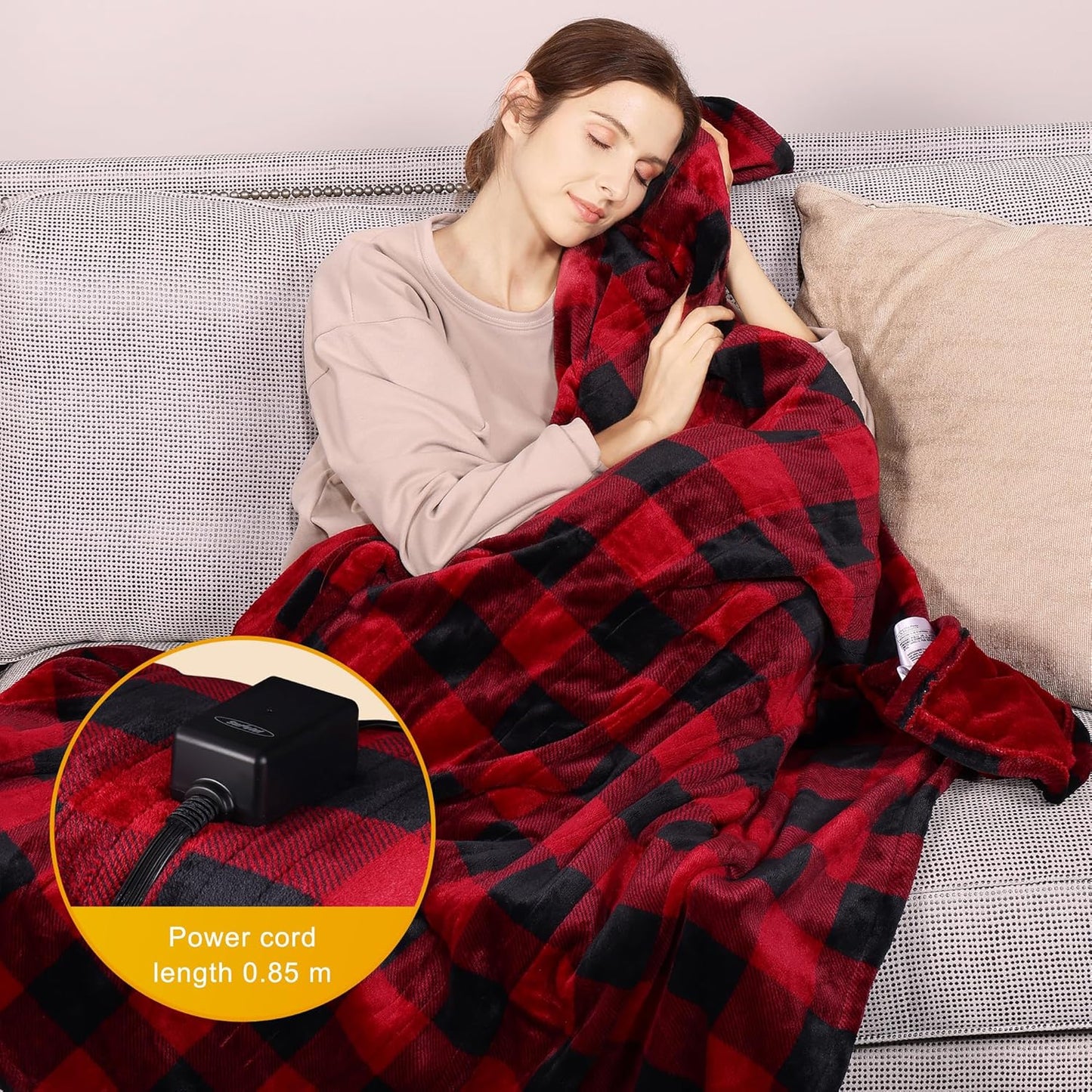 HEYNEMO Heated Blanket 50" x 60",Microplush Flannel Electric Blanket for 89°F-108°F,10 Heating Levels Heating Blanket & 1-12 Hours Auto Shut Off,Black and Red