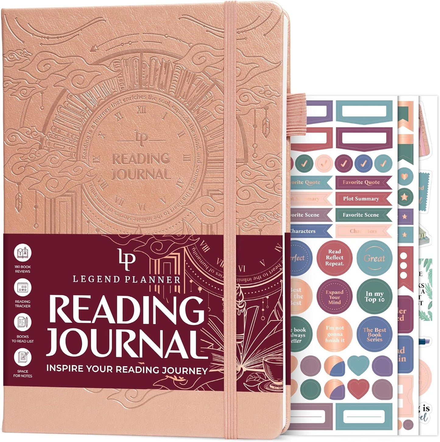 Legend Reading Journal for Book Lovers – Reading Log Tracker for Adults & Kids – Book Nerd Gifts & Accessories, 180 Reviews (Rose Gold)