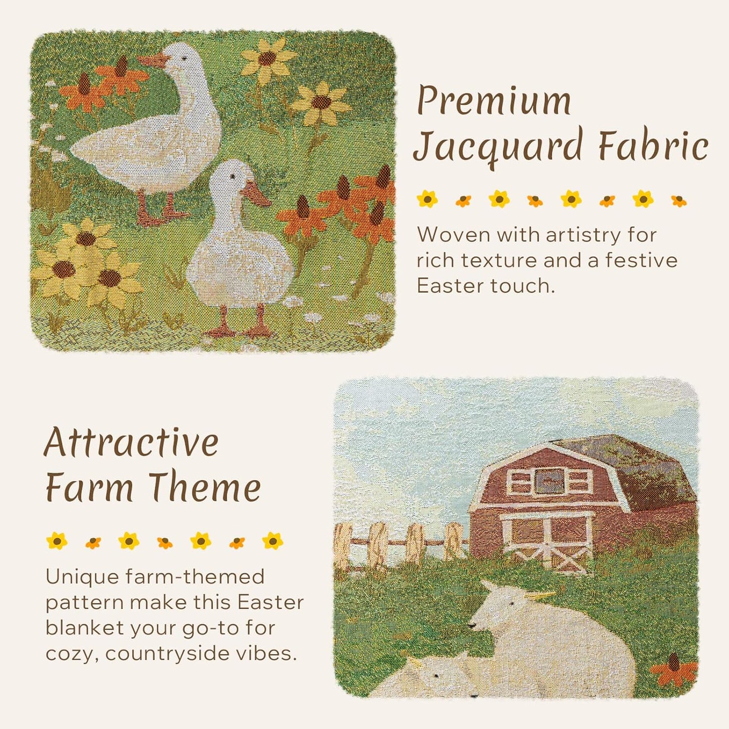 Phantoscope Easter Blanket Soft Jacquard Knitted Throw Blanket with Tassel, Warm Cozy Blankets with Farm Animals Blankets for Couch Living Room Bedroom, Green, 50 x 60 inches