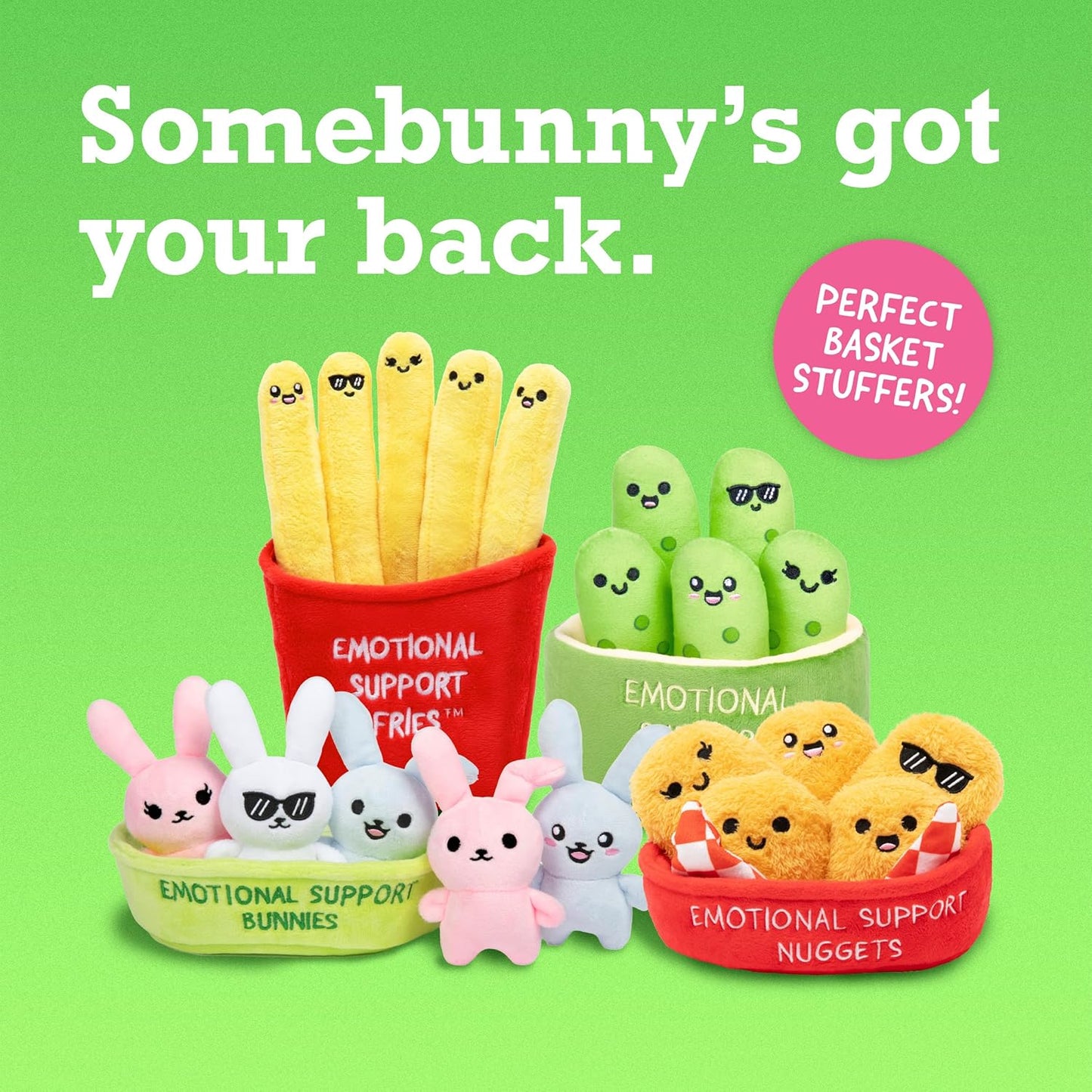 Emotional Support Pickles by Relatable, Cuddly Stuffed Animals and Toys, Squishy Toys and Plushies, Perfect Funny Pickle Gifts for Loved Ones of All Ages, Includes 5 Plushies with Carrying Basket