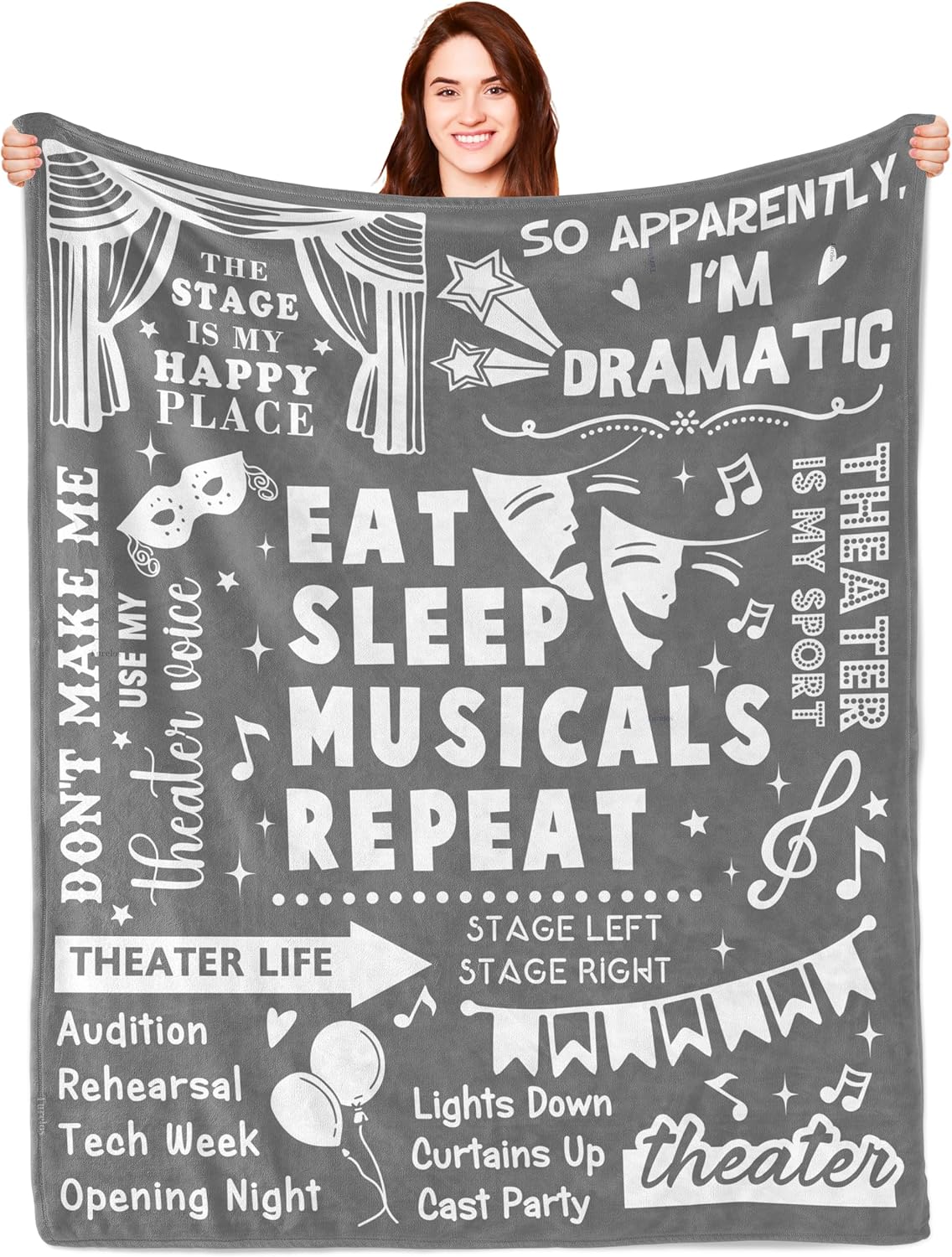 Theater Gifts, Theatre Gifts Blanket, Musical Theater Gifts, Gifts for Theater Lovers, Gifts for Theater Actors, Theatre Gifts for Women, Broadway Gift Throw Blanket 60x50in