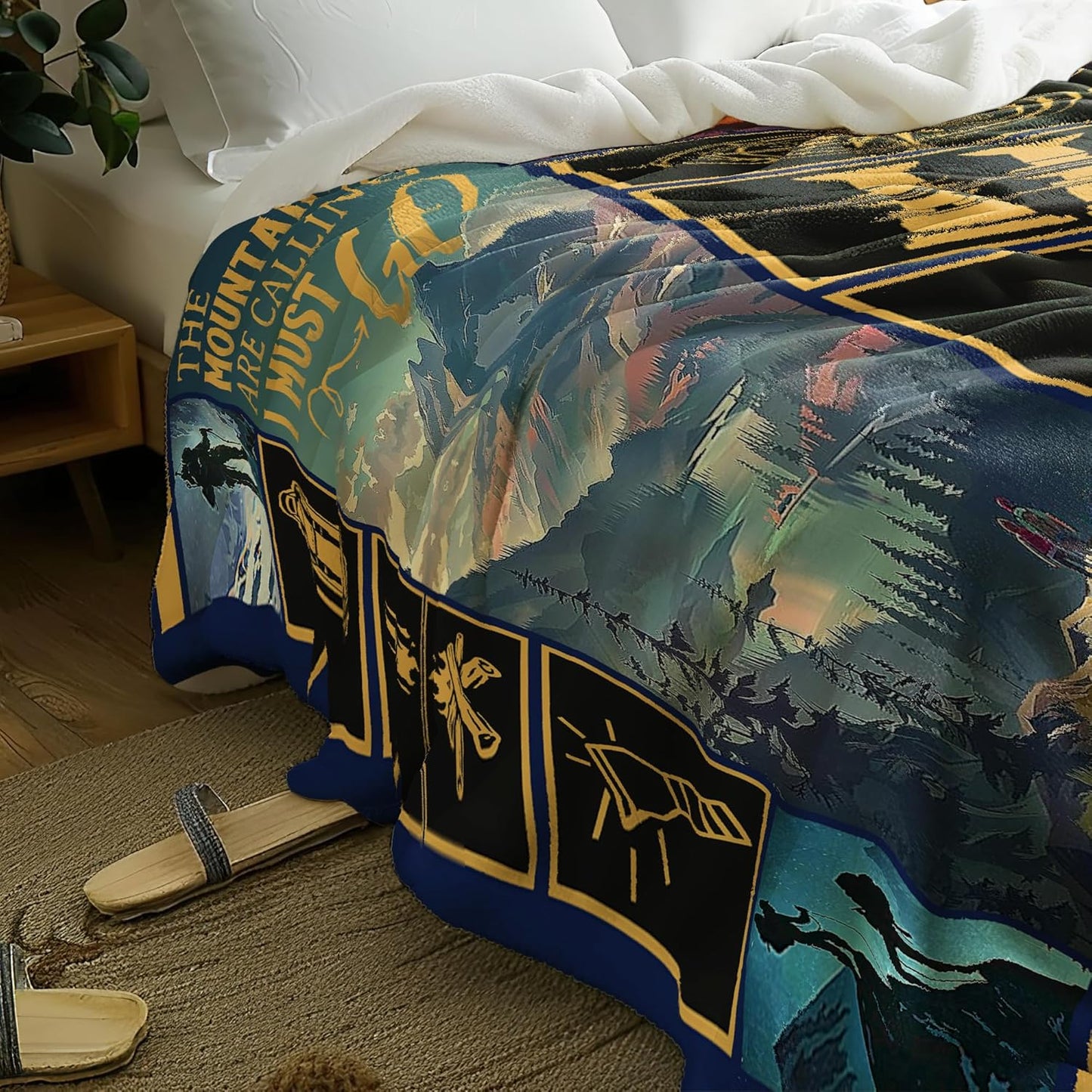 Camping Gifts Blanket Throw Mountain Climbing Camping Blanket Outdoor Camping Decor Gifts Super Warm Soft Plush Lightweight Fleece Flannel Blanket Bedding for Kids Adults Women 50"x40"