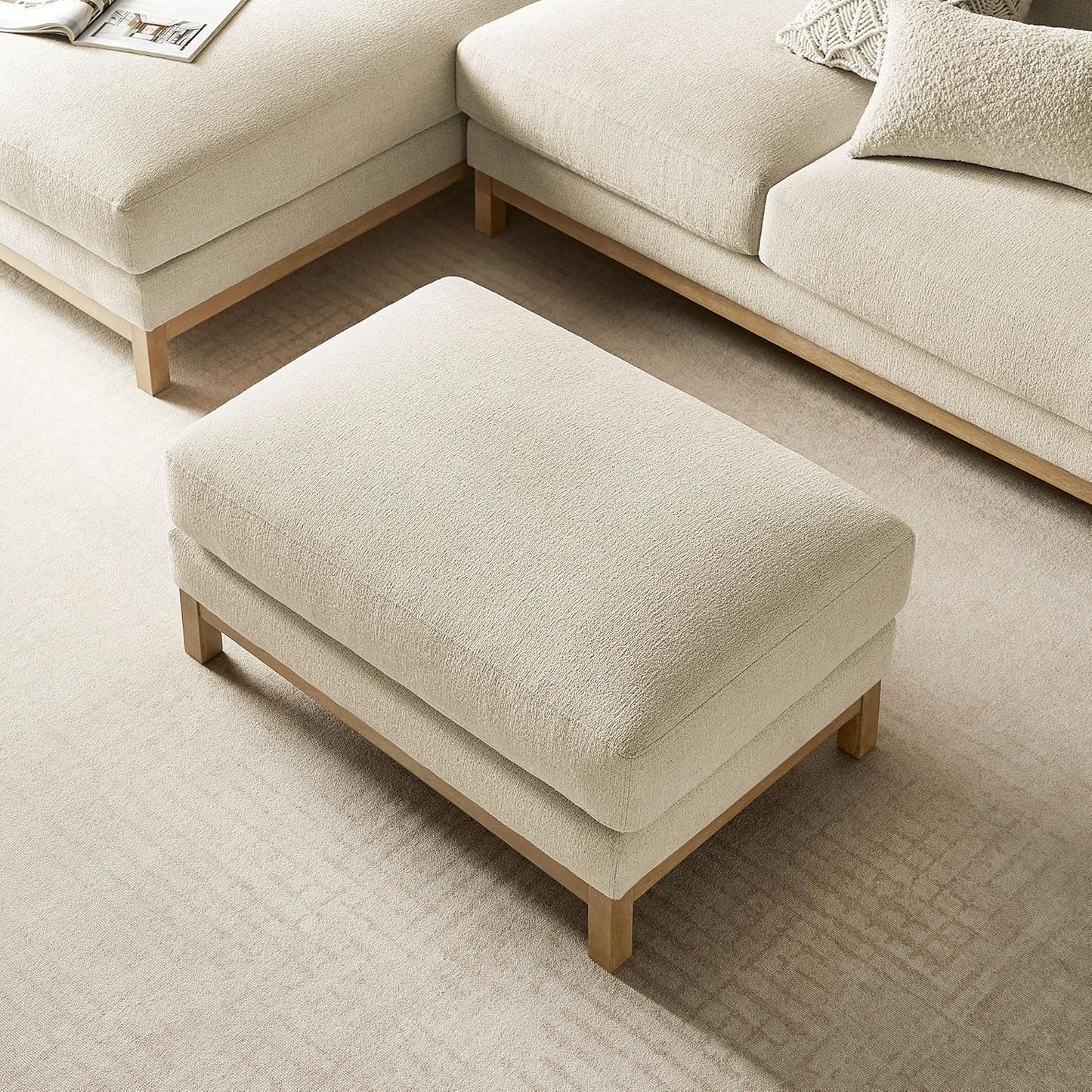 Modway Roscoe Fabric Ottoman in Ivory - Upholstered Rectangular Footstool for Living Room, Bedroom, or Lounge Seating