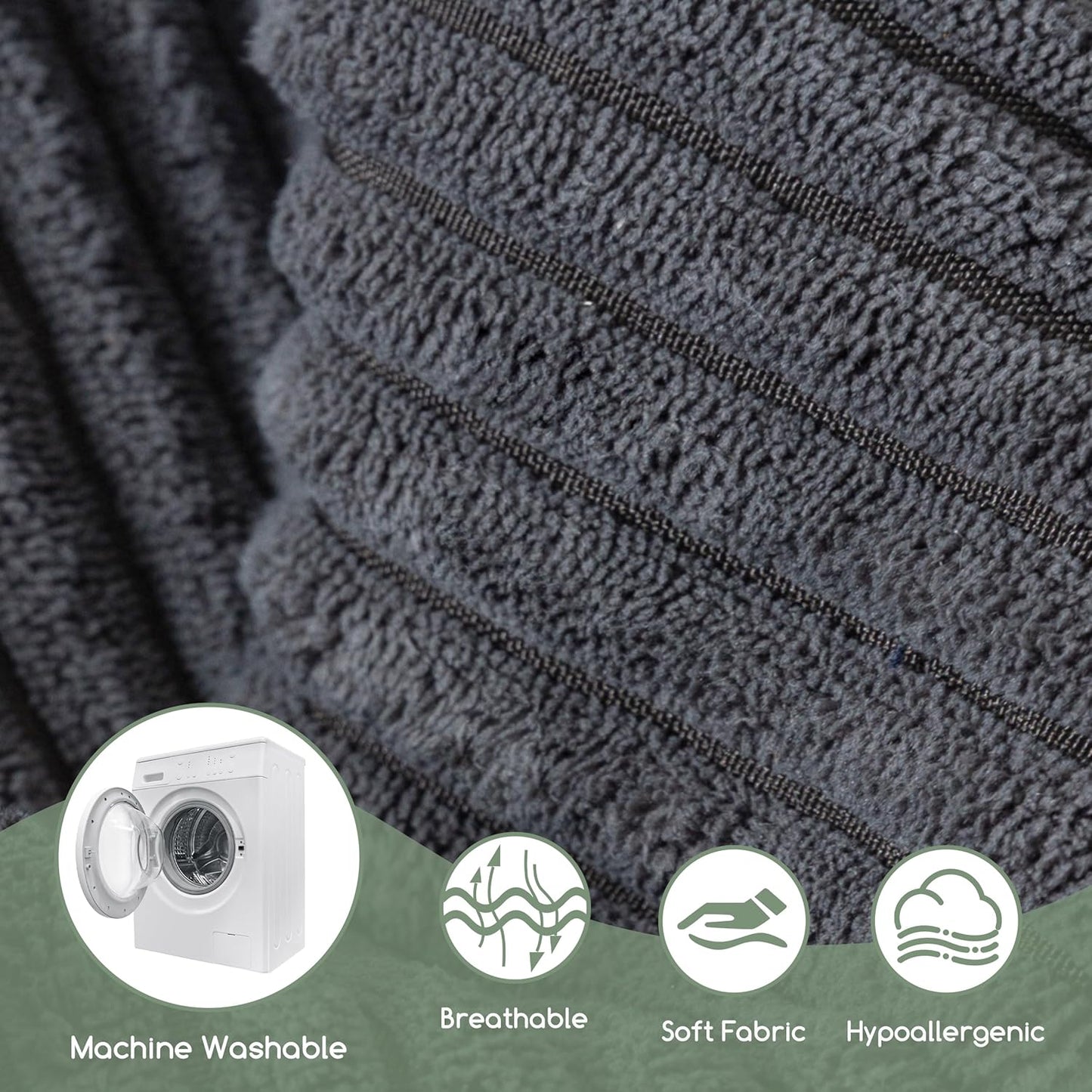 HIGOGOGO Corduroy Recliner Chair Cushion with Lumbar Support Pillow Soft Non-Slip 4" Thick Seat Pad Prevent Buttocks & Back Pain in Seniors (Grey, 12" Backrest)