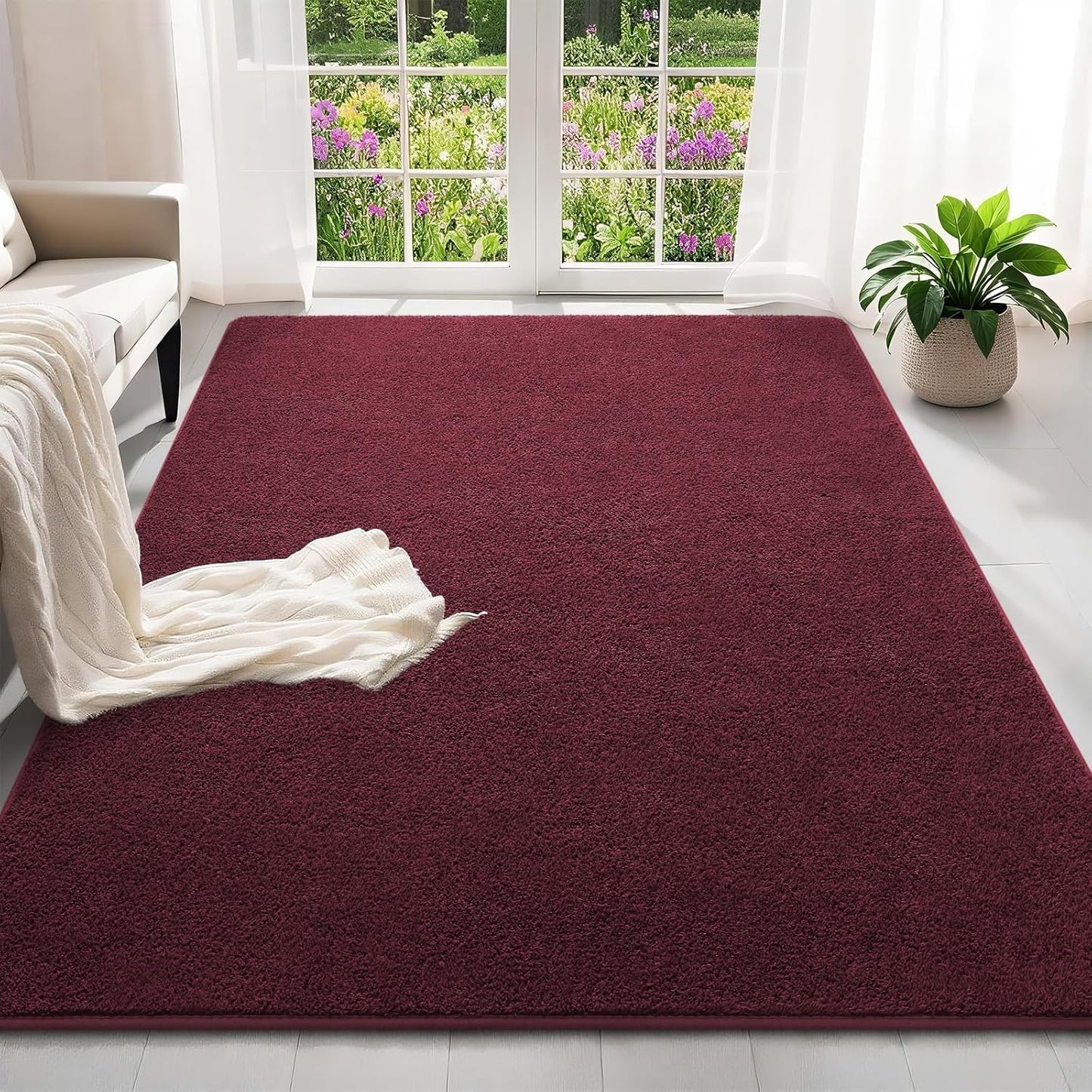 4x6 Feet Area Rugs for Living Room Bedroom,Red Thickened Memory Foam Rug,Low Pile Minimalist Non Slip Rugs,Modern Washable Fluffy Carpet for Kids Boys Girls Dorm Nursery Room Decor