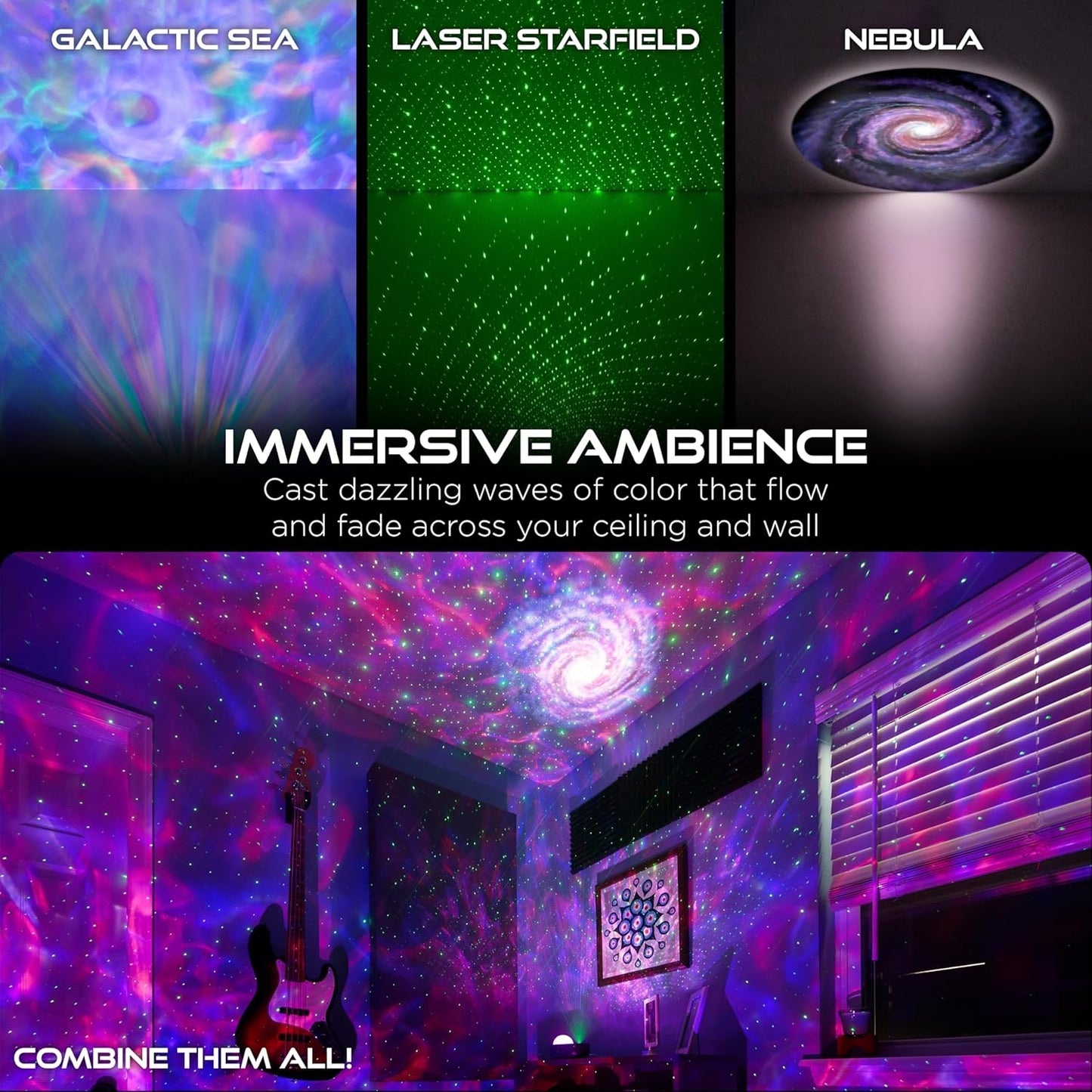 Enbrighten Galaxy Star Projector – Multi-Color Aurora Nebula Space Lamp with Sleep Sounds and White Noise – USB Powered Night Light for Bedroom, Living Room, Kids & Adults (65277)