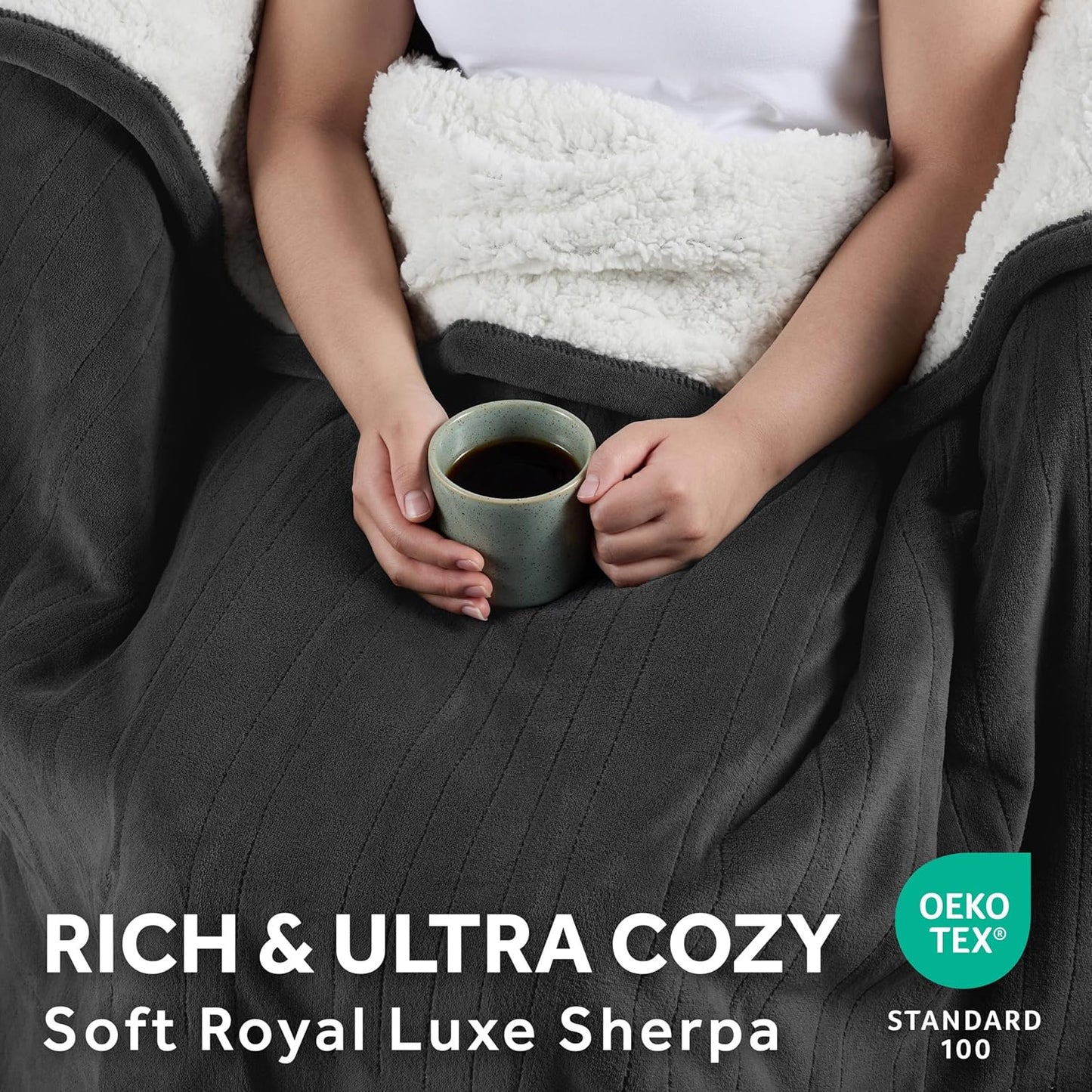 Sunbeam Electric Royal Luxe Microplush Reverse Sherpa Heated Blanket, 12 Heat Settings, 12-Hour Selectable Auto Shut-Off, Fast Heating, Warm and Cozy, Night Fog, Full, 84" x 72"