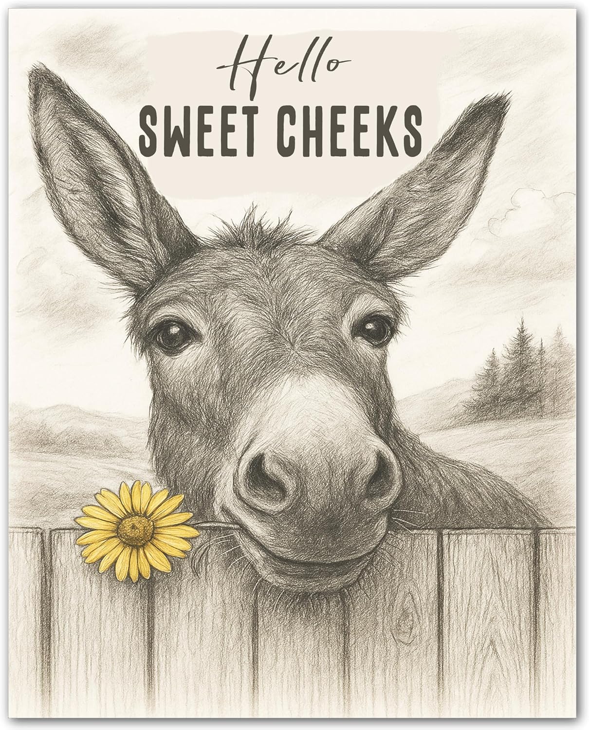 ZUKIY Howdy Humor with Farm Charm - Funny Donkey Wall Art Poster 8x10 Inch - Unframed Rustic Farmhouse Bathroom Decor - Animal Poster for Wall Decoration in Home Hallway Office or Studio