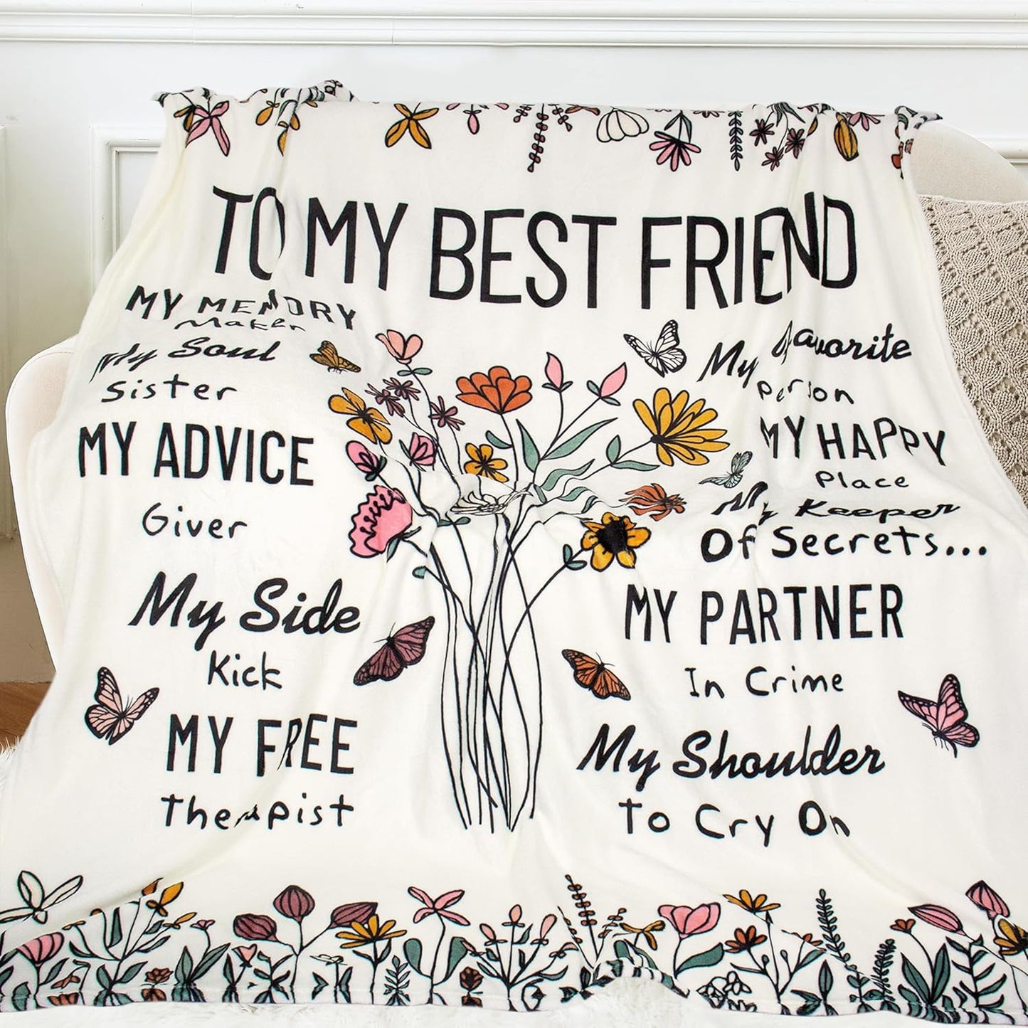 Best Friend Birthday Gifts for Women, Friendship Throw Blanket Gifts for Bestie BFF Soul Sister, Christmas Blanket Gifts for Friend 60"x50"