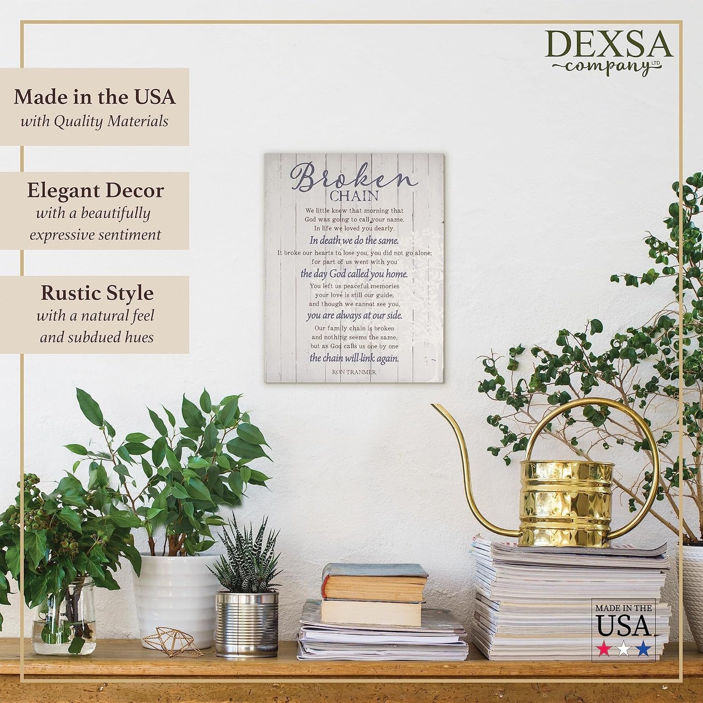 Dexsa Broken Chain 11.75 x 15 Wood Plank Look Wall Art Plaque | Made in the USA