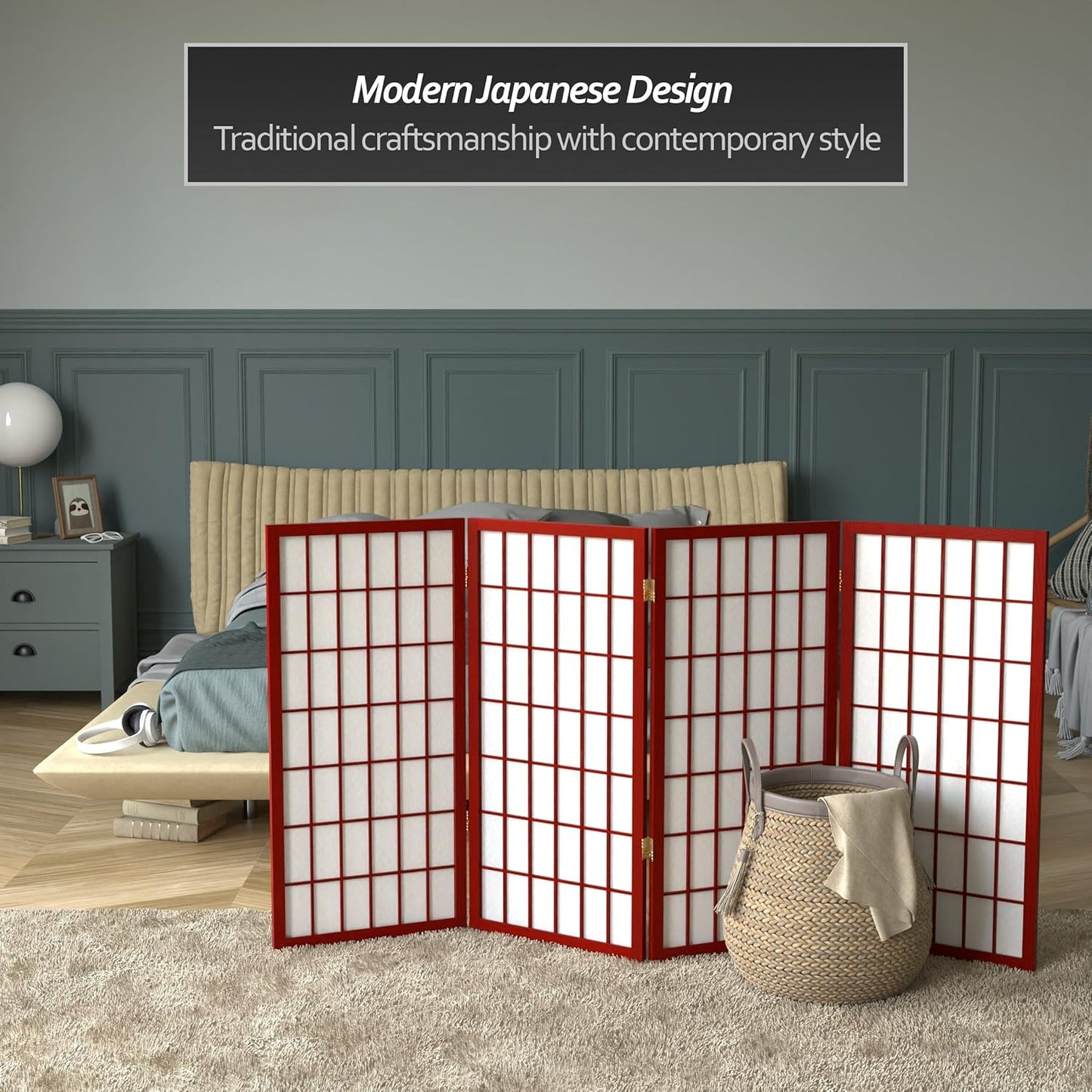 3 ft. Short Window Pane Shoji Screen - Rosewood - 4 Panels