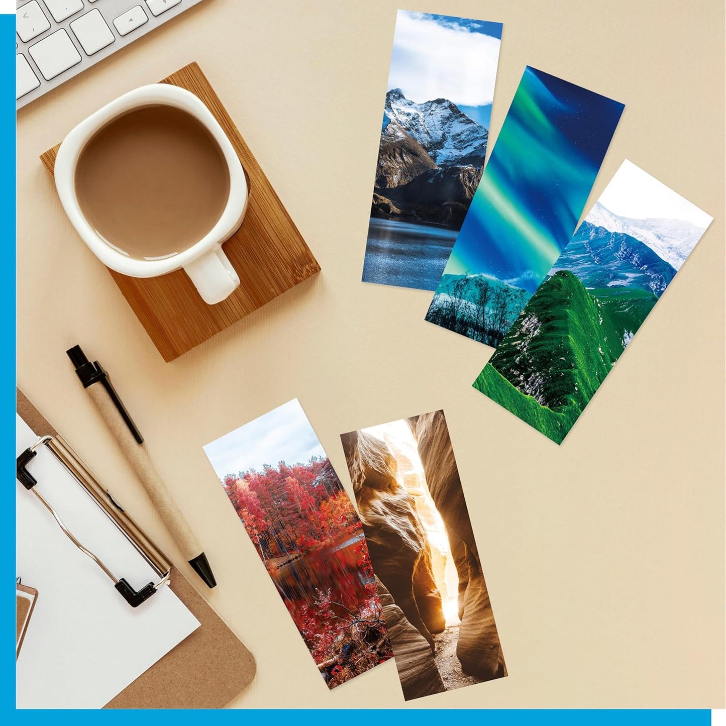 120 PCS Landscape Bookmarks, 30 Designs Double Sided Printing Paper Bookmarks Scenery Book Markers with PET Film for Primary Middle High Reading Students, Book Lovers (2.4” x 6.1”)