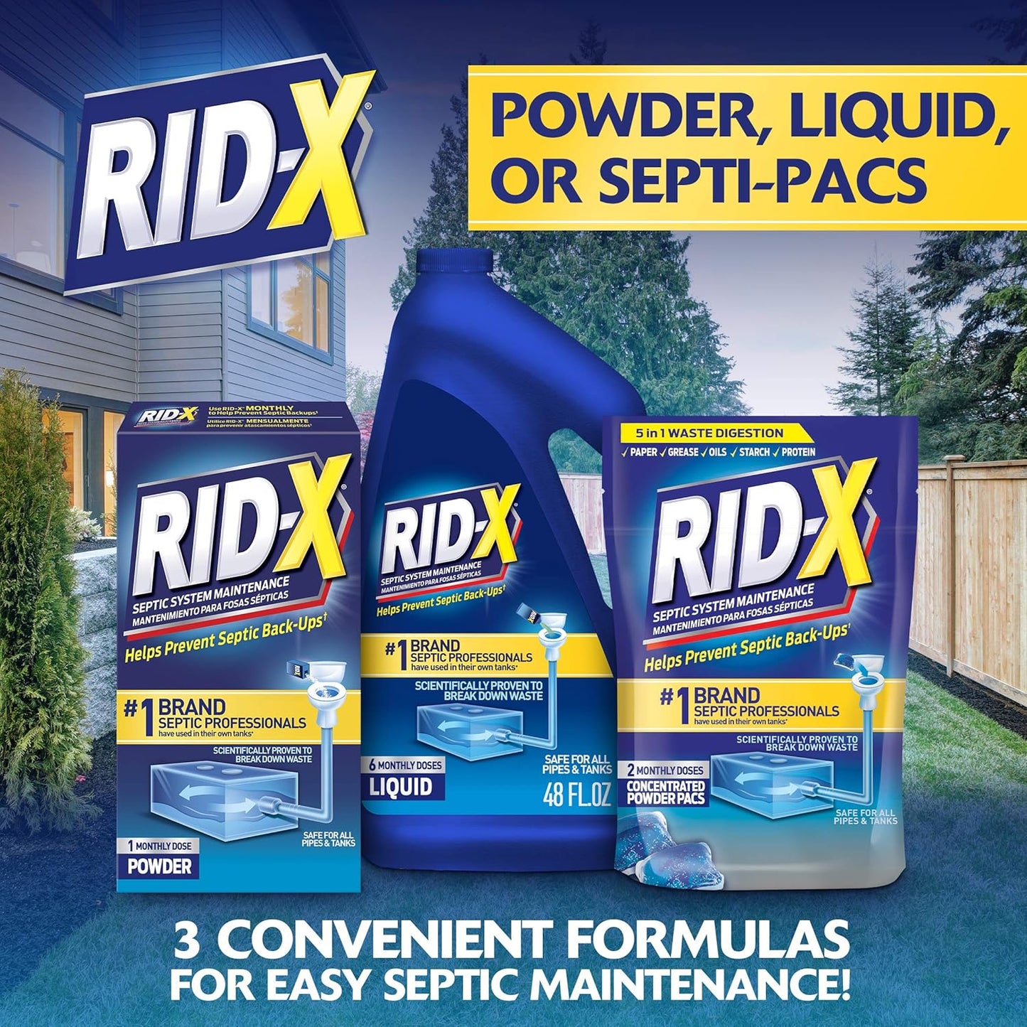 RID-X Septic Tank Treatment Pods – 3 Month Supply, Dual Action Enzymes and Bacteria to Break Down Waste & Prevent Backups