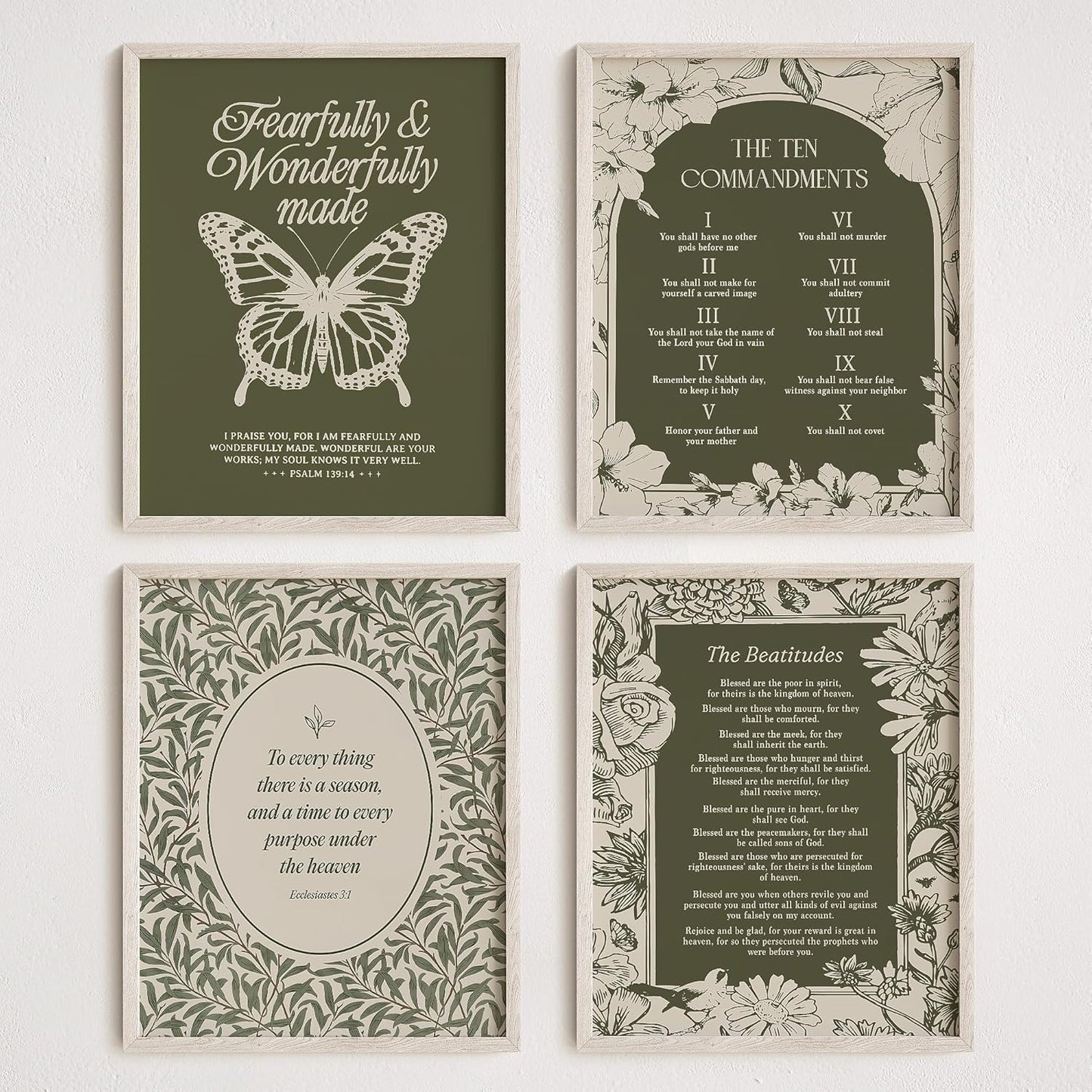 seersillus Sage Green Christian 10 Commandments Wall Art Prints, Cottagecore Vintage Botanical Bible Verse Decor, 8×10 Inches Unfamed