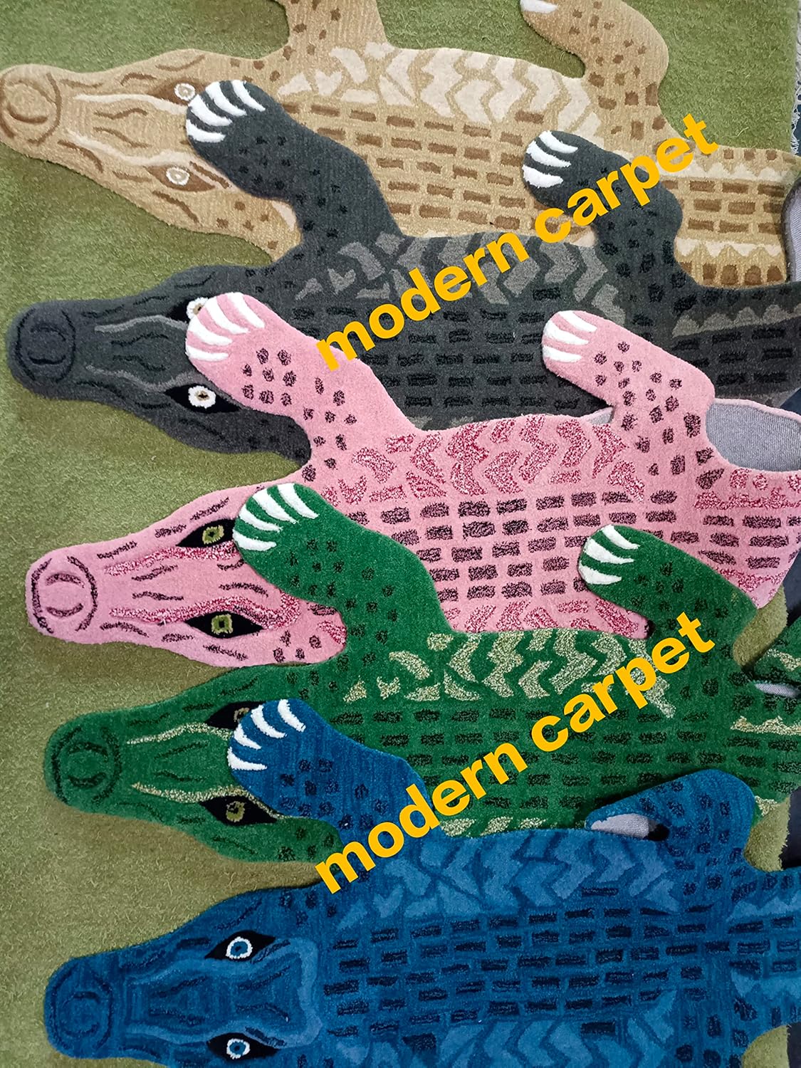 Handmade Hand Tufted Wool Crocodile Rug – Animal Shape Kids Room Area Rug with Cotton Backing – Soft Plush Decorative Carpet for Nursery, Bedroom & Living Room by Modern Carpet (6x9 ft)